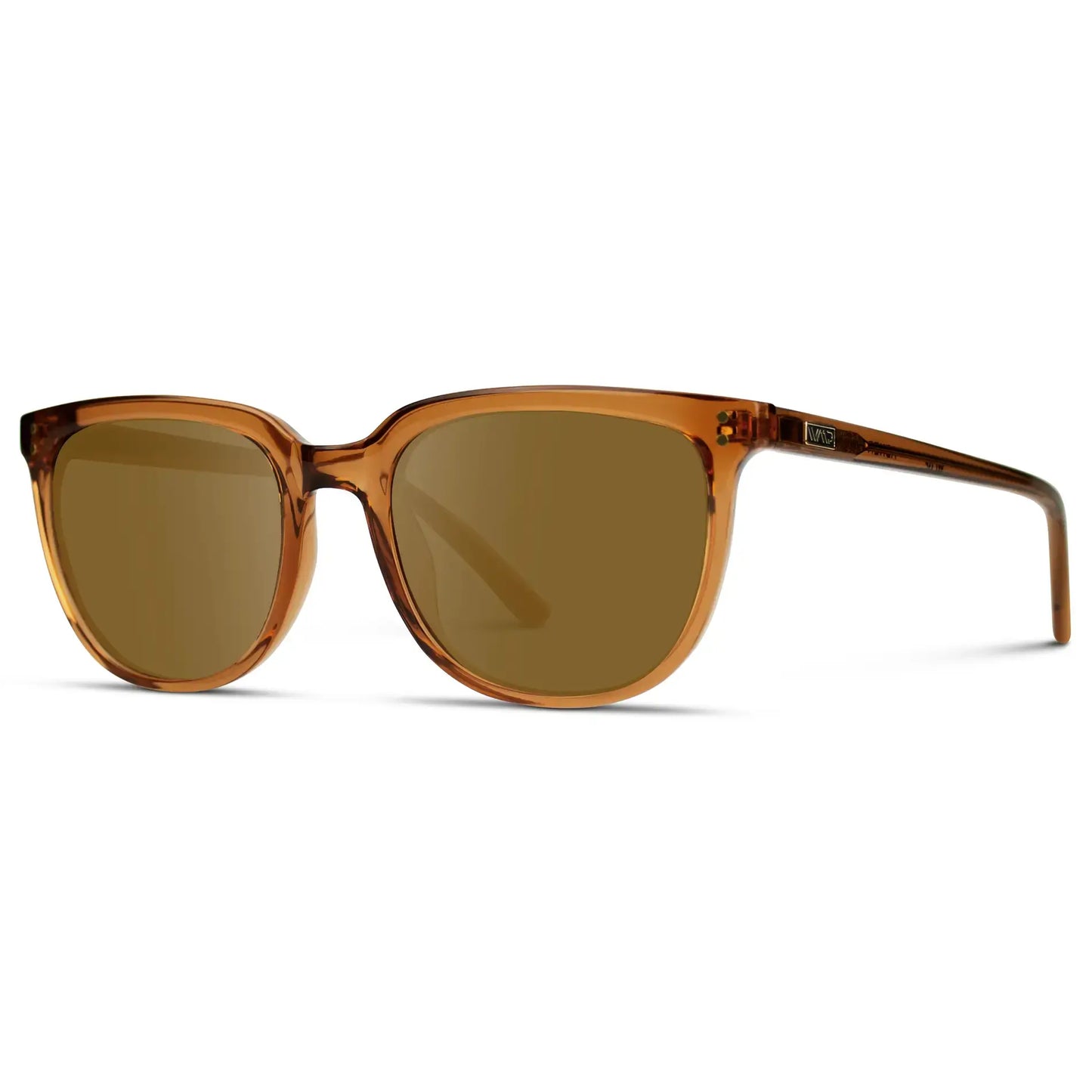 Crystal Brown / Amber || Side view of Men's Square Prescription Sunglasses with Crystal Brown Frame and Amber Lenses on a white background