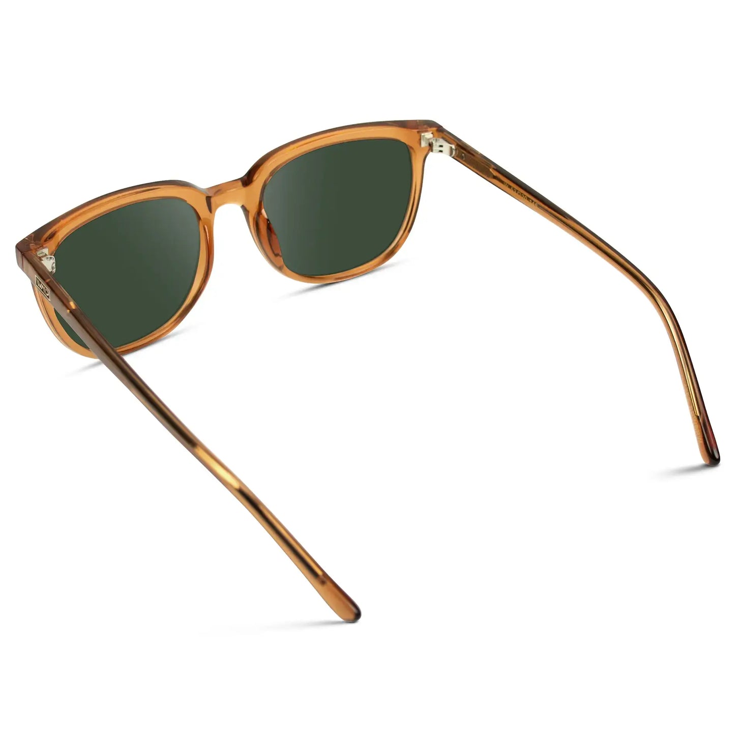 Crystal Brown / G15 || Back view of Men's Square Prescription Sunglasses with Crystal Brown Frame and Green Lenses on a white background