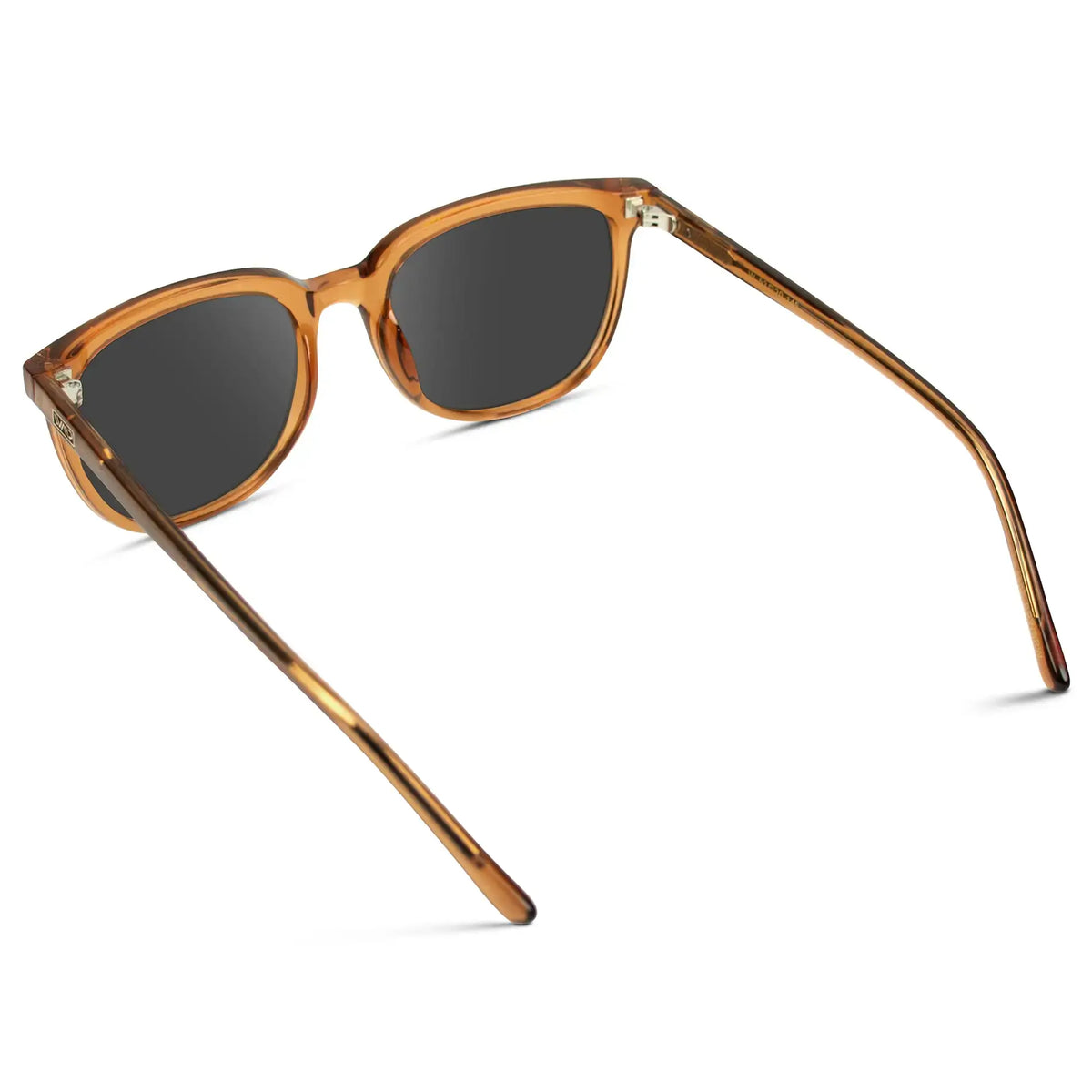 Crystal Brown / Grey || Back view of Men's Square Prescription Sunglasses with Crystal Brown Frame and Grey Lenses on a white background