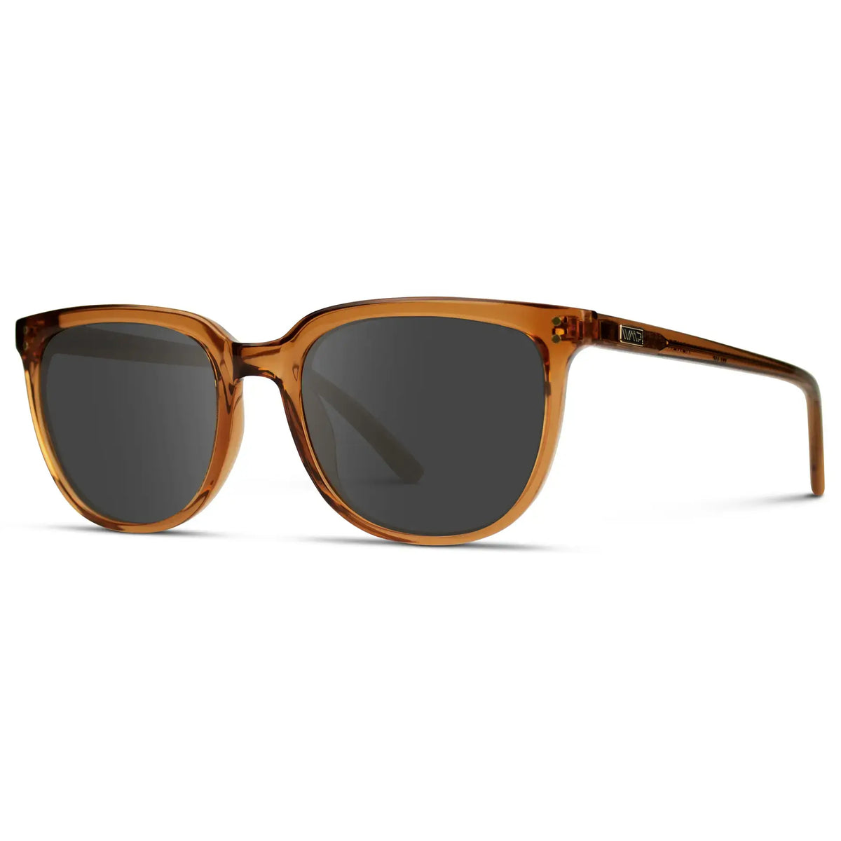 Crystal Brown / Grey || Side view of Men's Square Prescription Sunglasses with Crystal Brown Frame and Grey Lenses on a white background