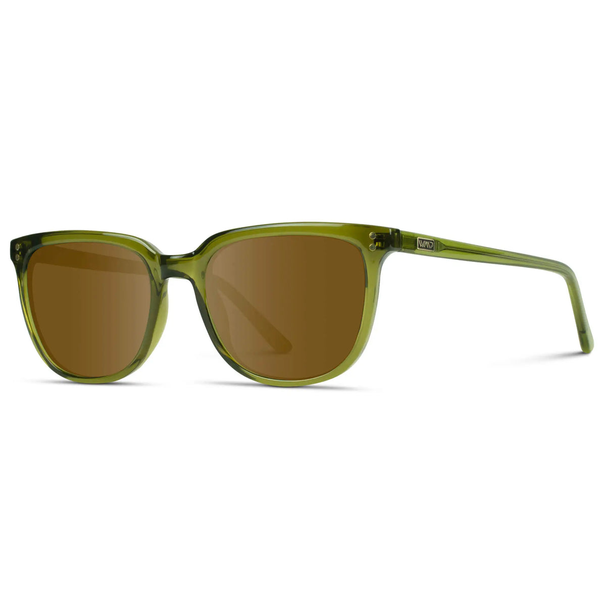 Crystal Saguaro Green / Amber || Side view of Men's Square Prescription Sunglasses with Crystal Saguaro Green Frame and Amber Lenses on a white background