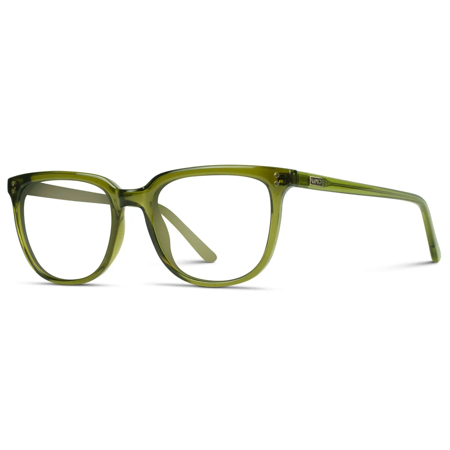 Crystal Saguaro Green || Side view of Men's Square Eyeglasses with Crystal Saguaro Green Frame Glasses and Clear Prescription Lenses on a white background