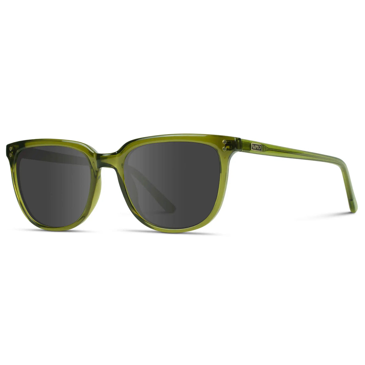 Crystal Saguaro Green / Grey || Side view of Men's Square Prescription Sunglasses with Crystal Saguaro Green Frame and Grey Lenses on a white background