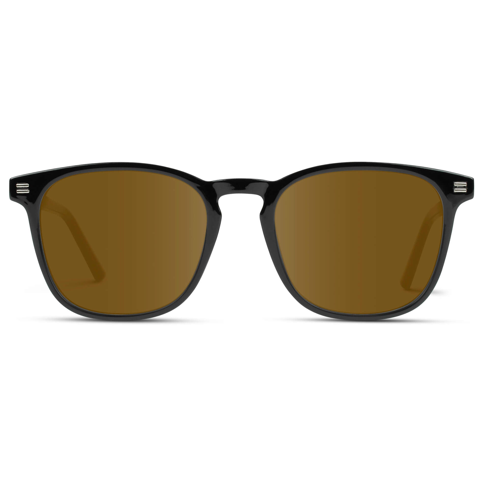 Black / Amber Lens || Black Square Frame Prescription Sunglasses with Brown Lenses