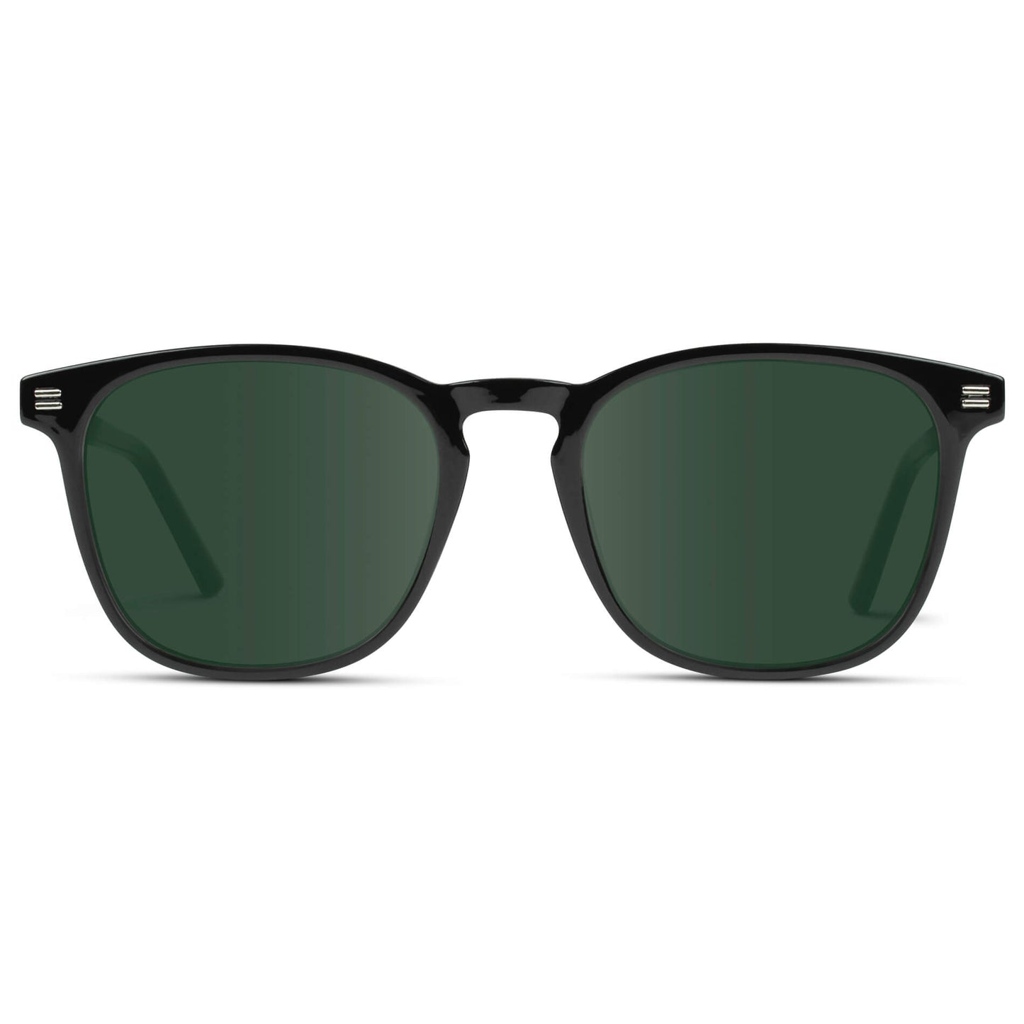 Black / G15 Lens || Black Square Frame Prescription Sunglasses with Green Lenses