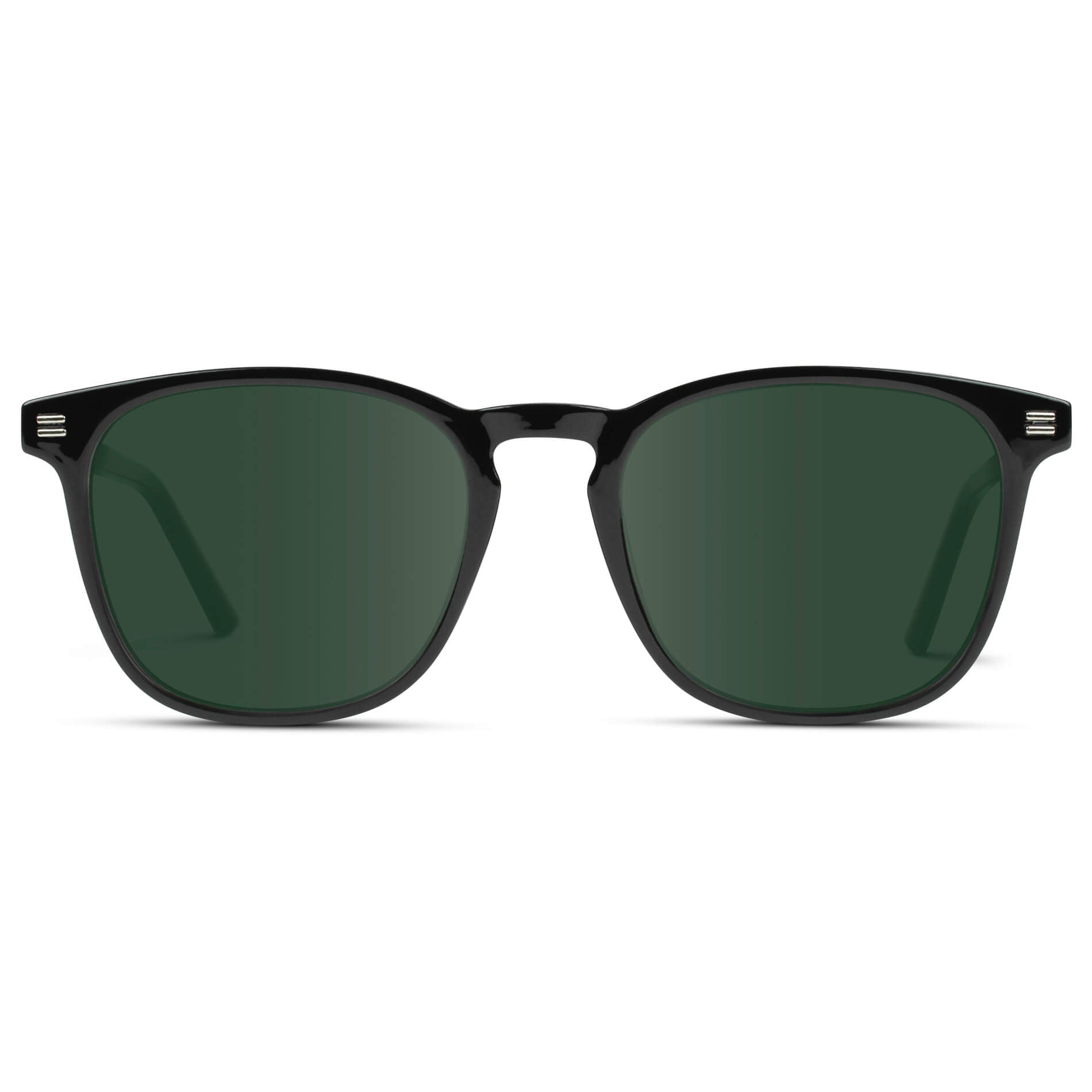 Black / G15 Lens || Black Square Frame Prescription Sunglasses with Green Lenses