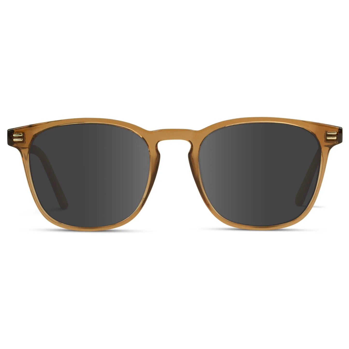 Crystal Brown / Grey || Brown Square Frame Prescription Sunglasses with Grey Lenses on a white background