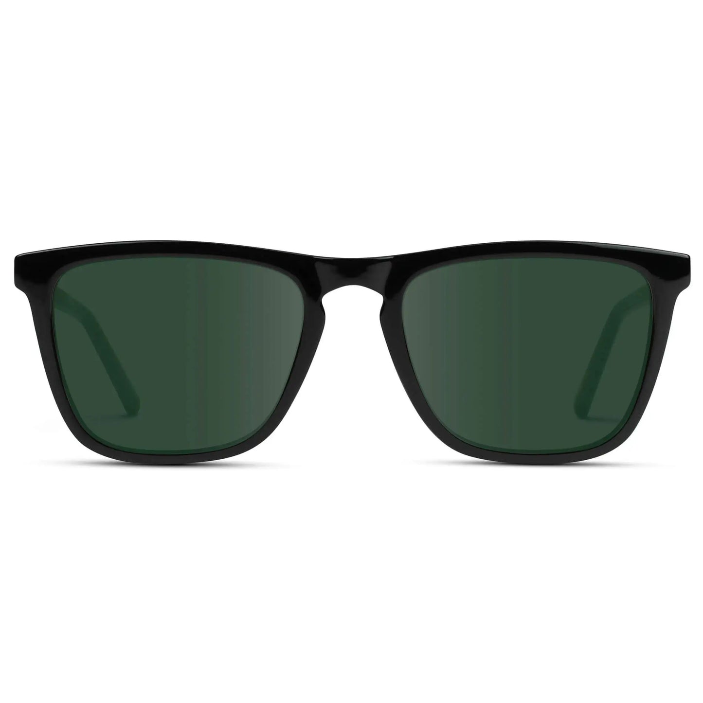 Black / G15 || Men's Square Prescription Sunglasses with Black Frame and Green Lenses on a white background