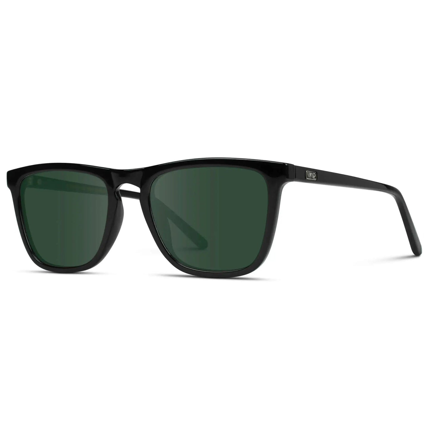 Black / G15 || Men's Square Prescription Sunglasses with Black Frame and Green Lenses on a white background