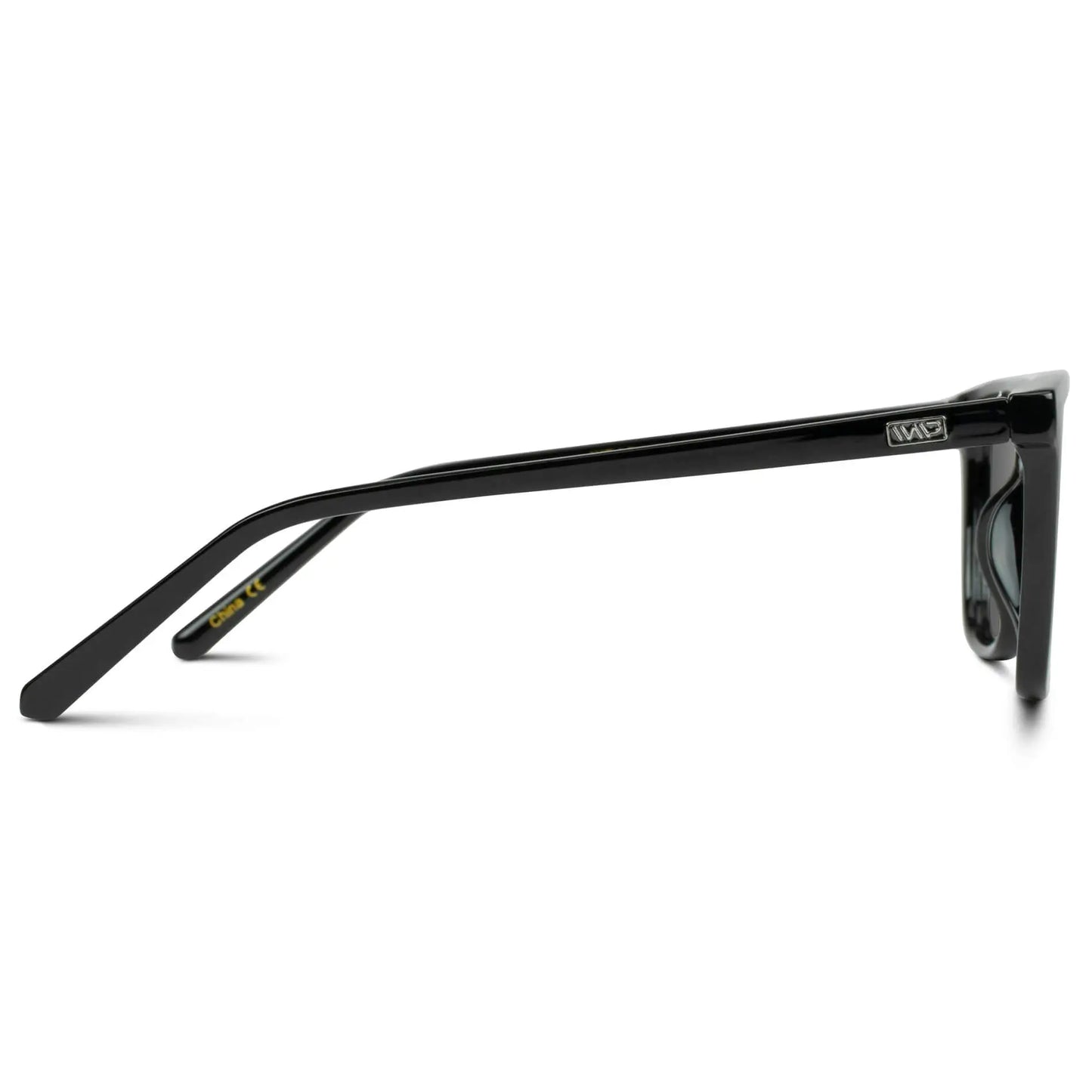 Black / Grey || Temple view of Men's Square Prescription Sunglasses with Black Frame and Grey Lenses on a white background