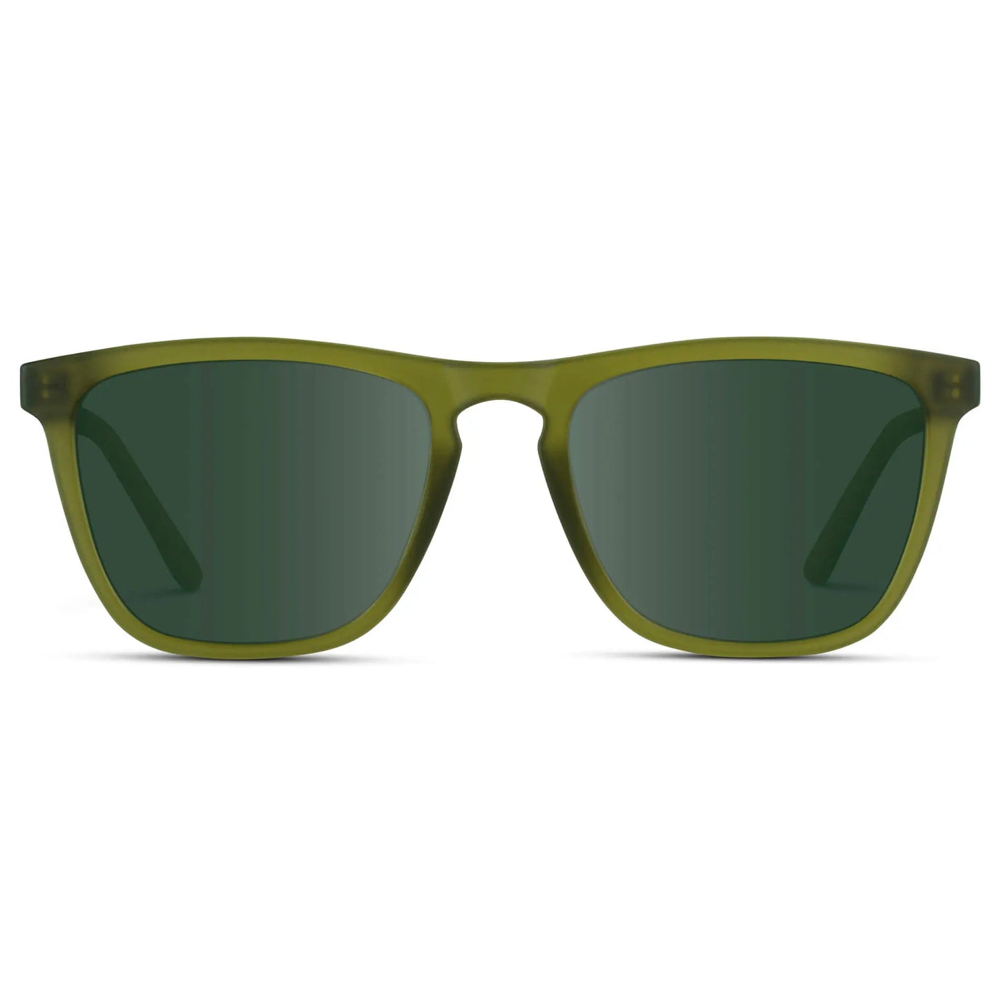 Frosted Saguaro Green / G15 || Men's Square Prescription Sunglasses with Frosted Saguaro Green Frame and Green Lenses on a white background