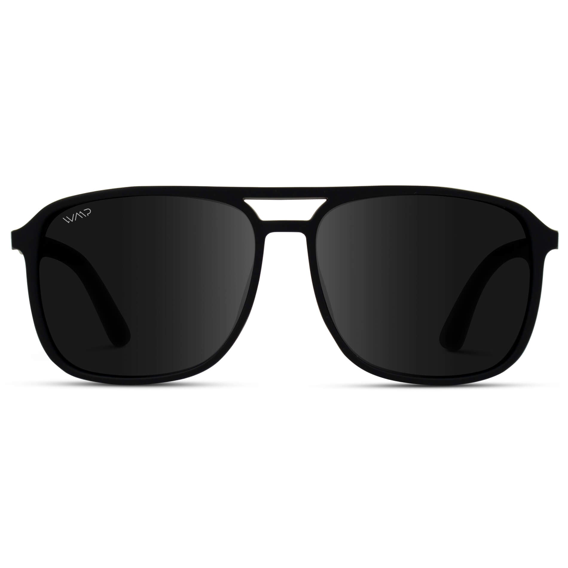 Matte Black || Black Square Aviator Sunglasses with Black Polarized Lenses