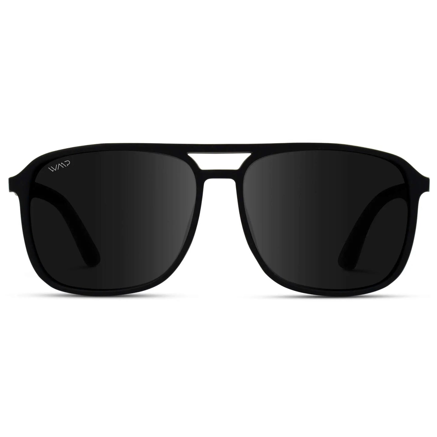 Matte Black || Black Square Aviator Sunglasses with Black Polarized Lenses