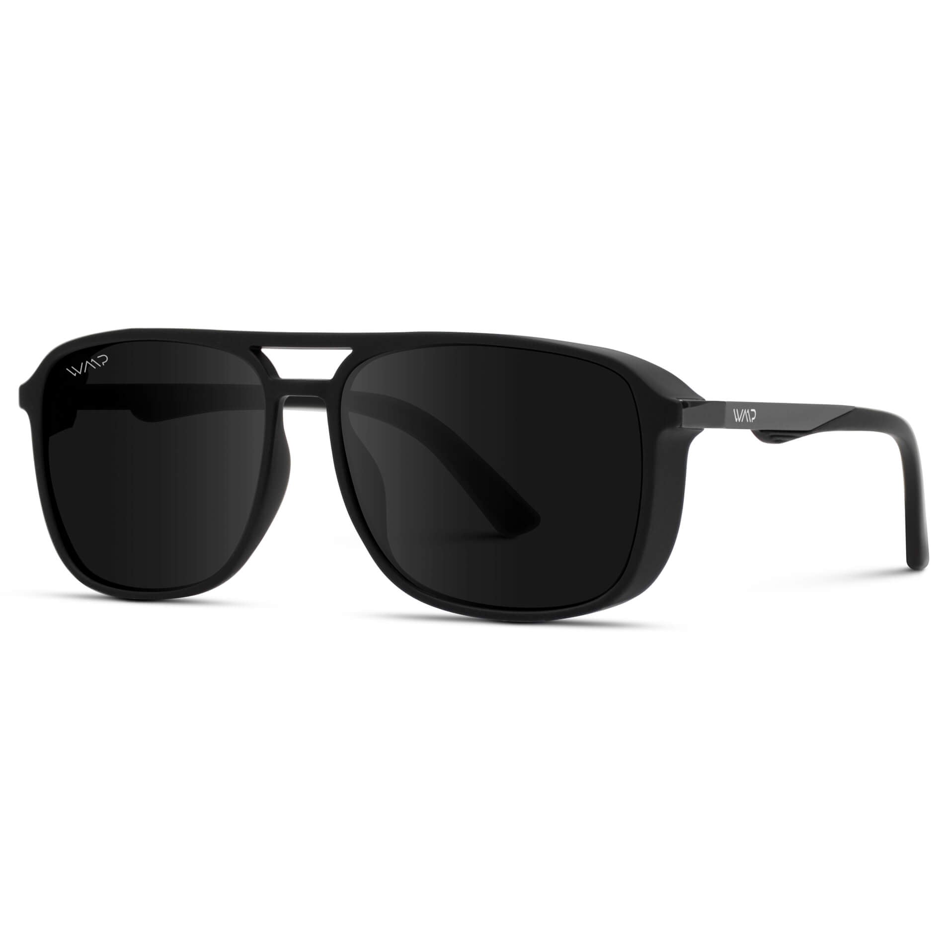 Matte Black || Black Square Aviator Sunglasses with Black Polarized Lenses