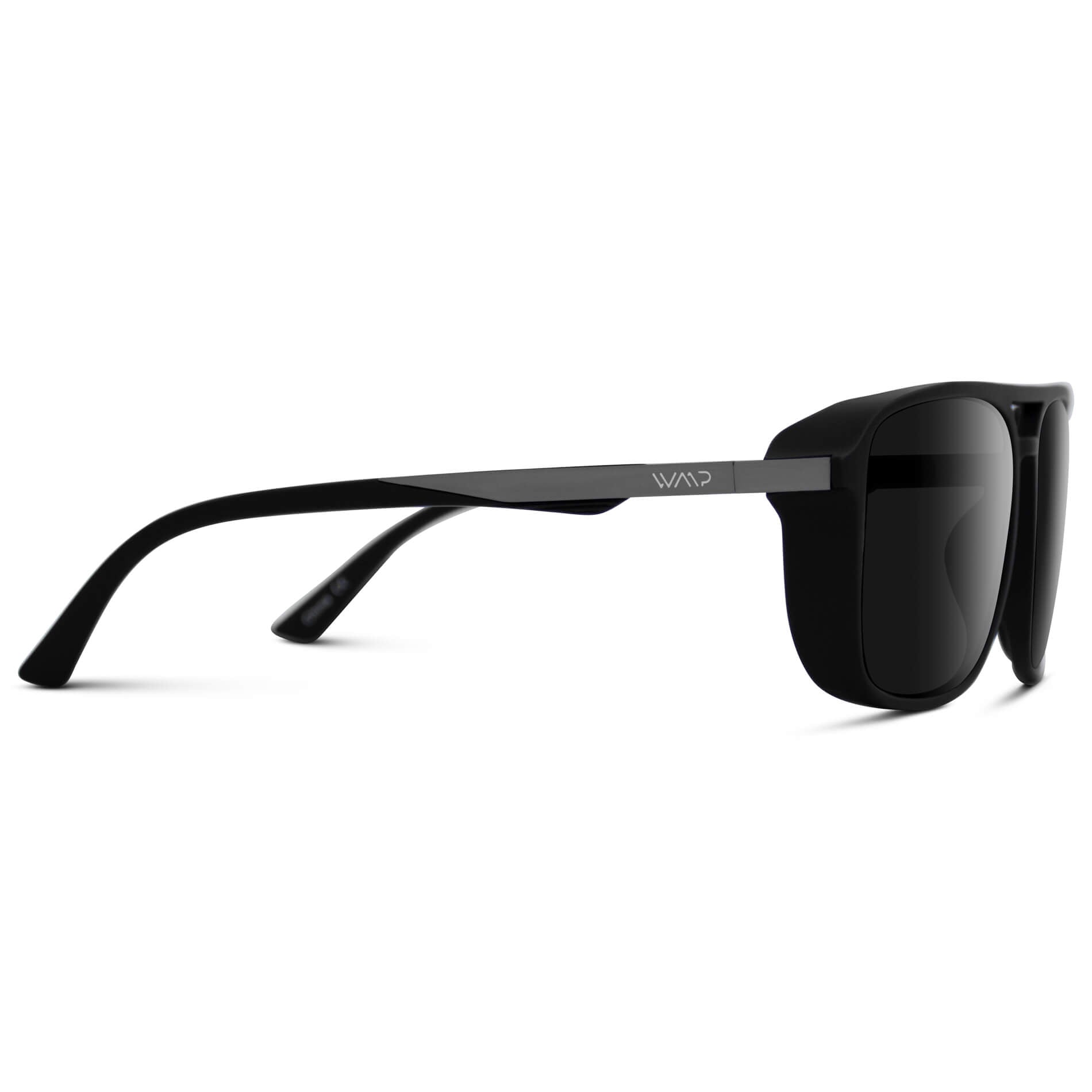Matte Black || Black Square Aviator Sunglasses with Black Polarized Lenses