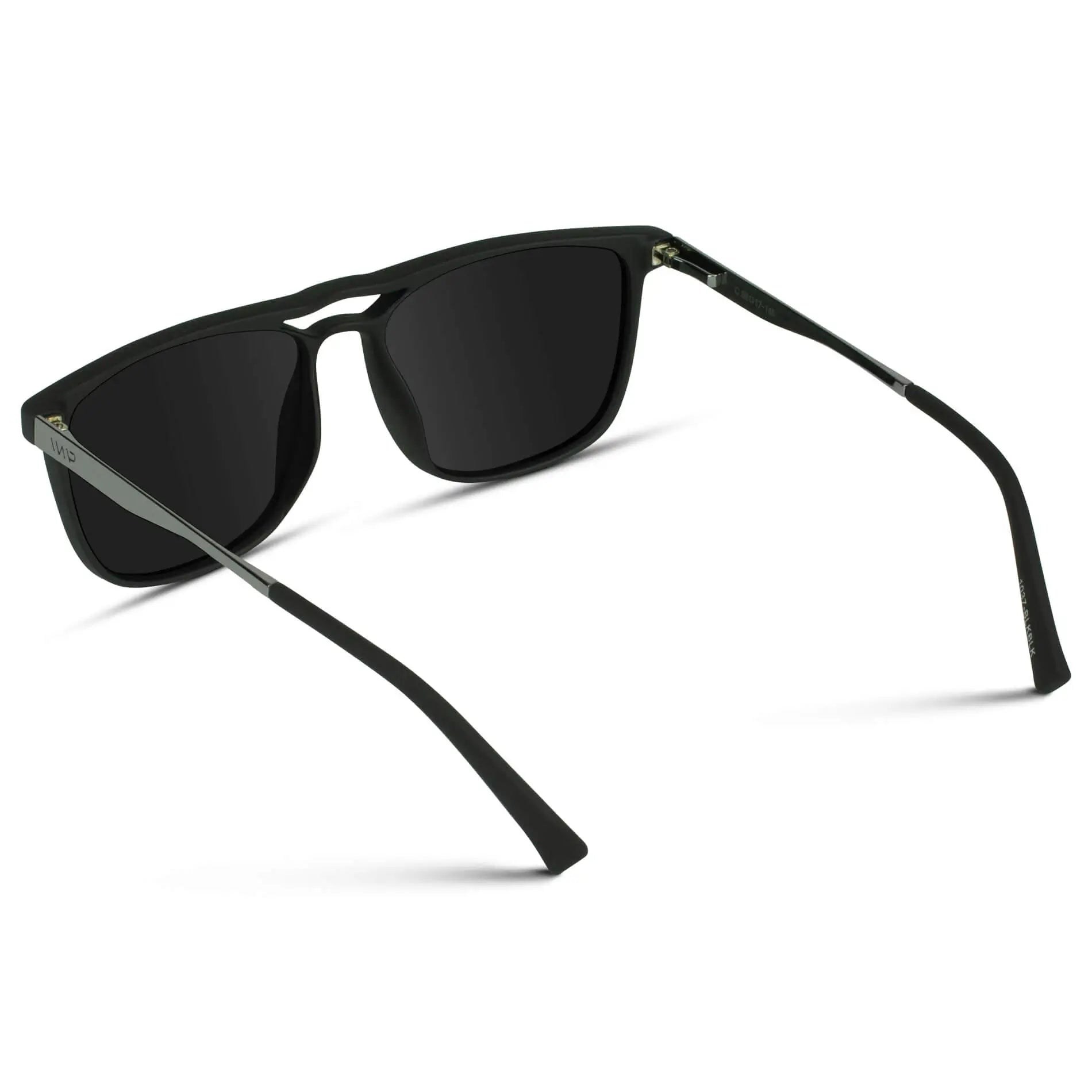 Jade Black || Matte Black Rectangular Aviator Sunglasses with Black Polarized Lenses