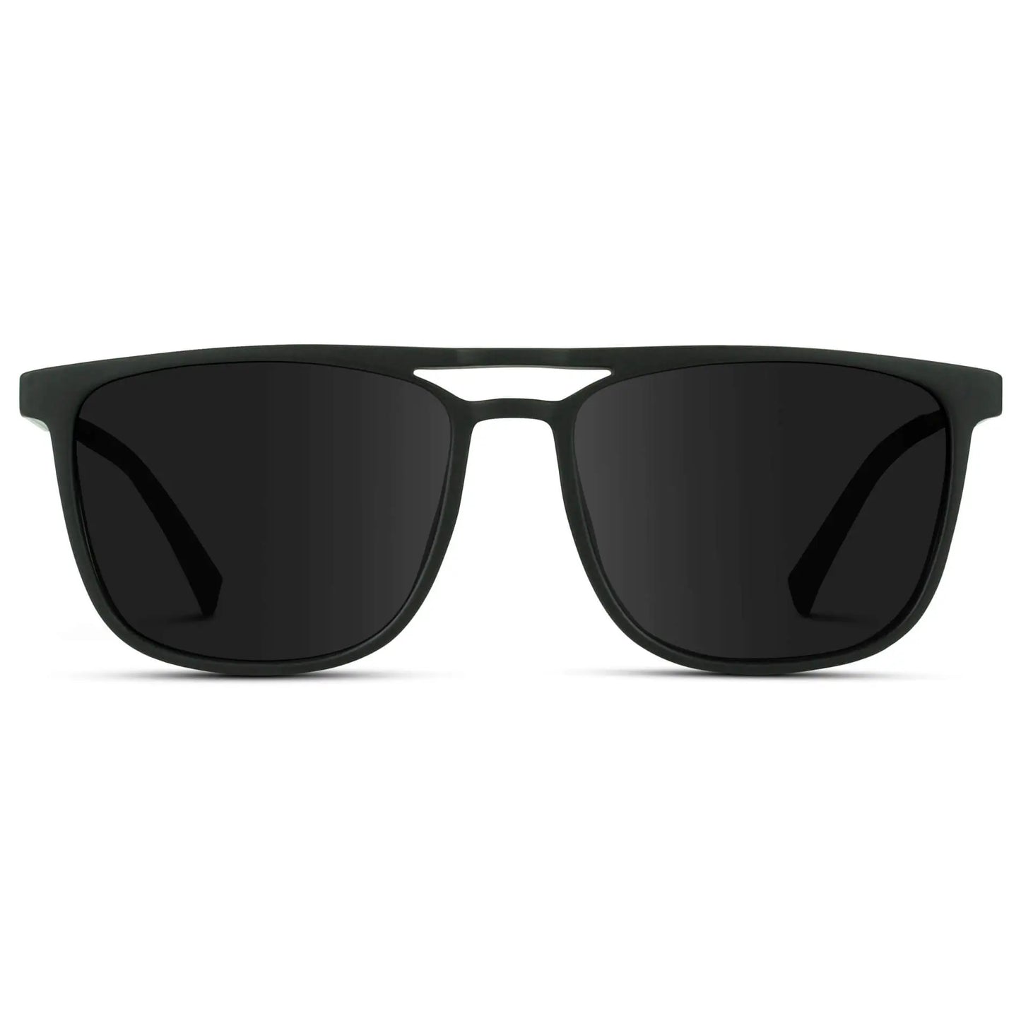Jade Black || Black Rectangular Aviator Sunglasses with Black Polarized Lenses