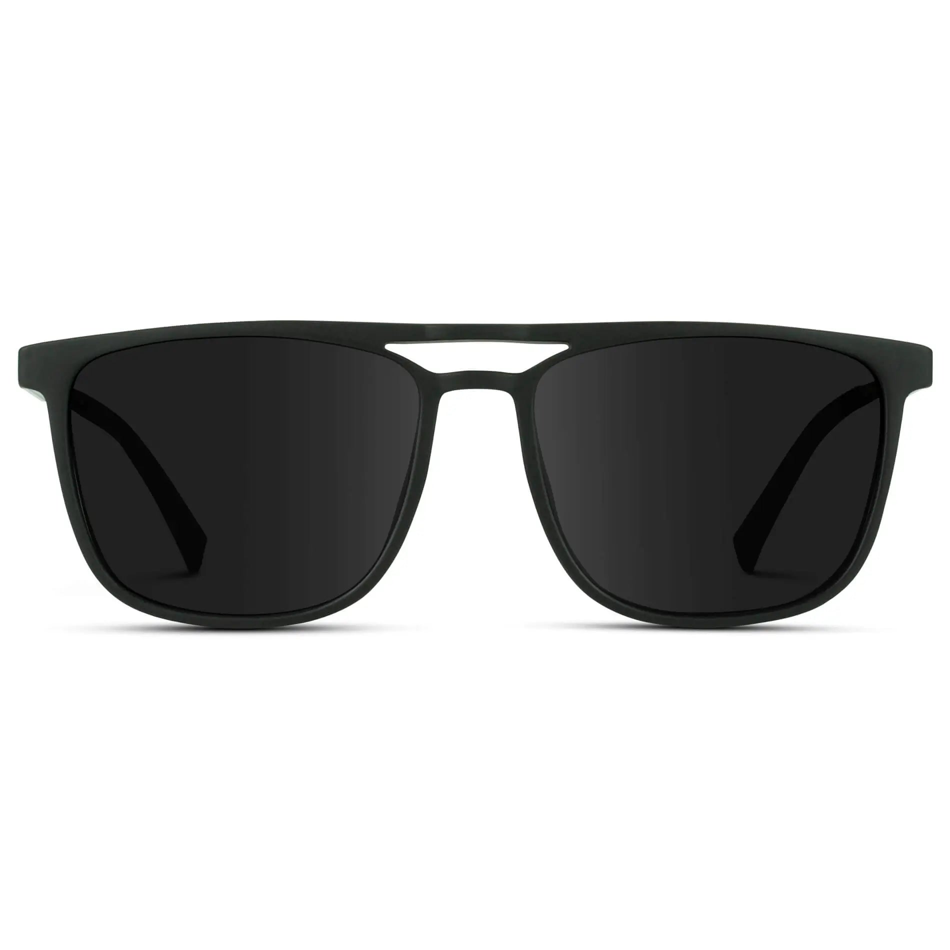 Jade Black || Black Rectangular Aviator Sunglasses with Black Polarized Lenses