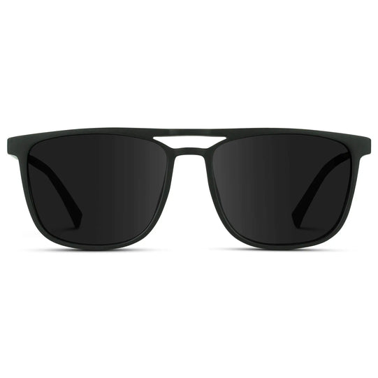 Jade Black || Black Rectangular Aviator Sunglasses with Black Polarized Lenses