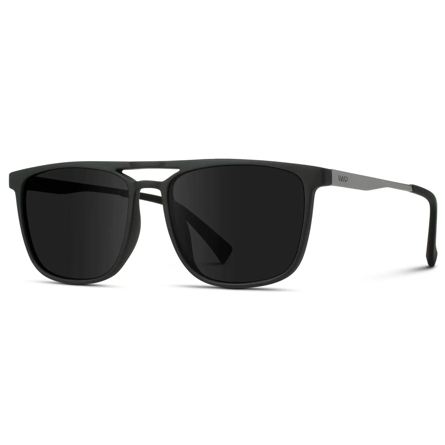 Jade Black || Matte Black Rectangular Aviator Sunglasses with Black Polarized Lenses