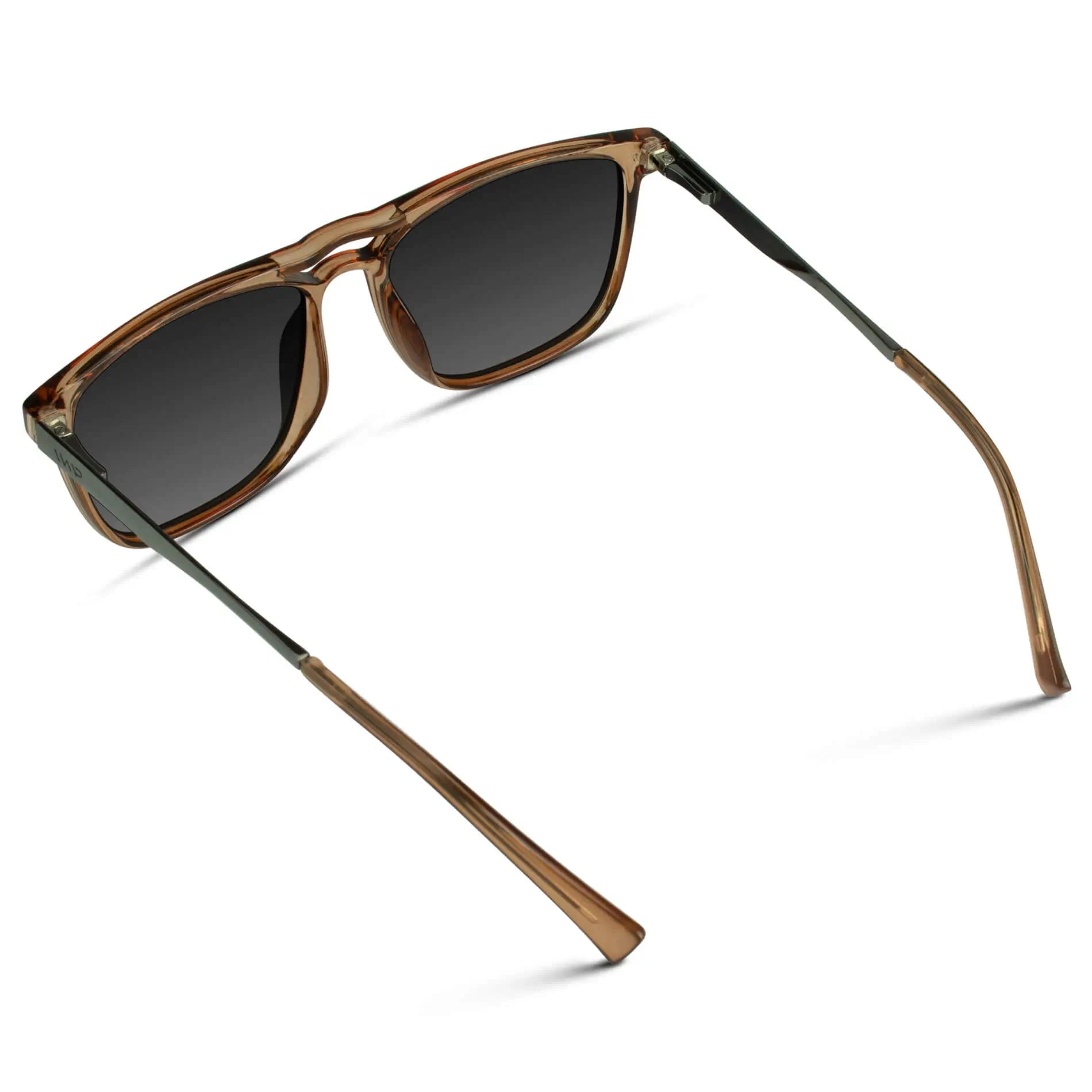 Crystal Brown / Black Gradient Lens || Brown Rectangular Aviator Sunglasses with Black Polarized Lenses