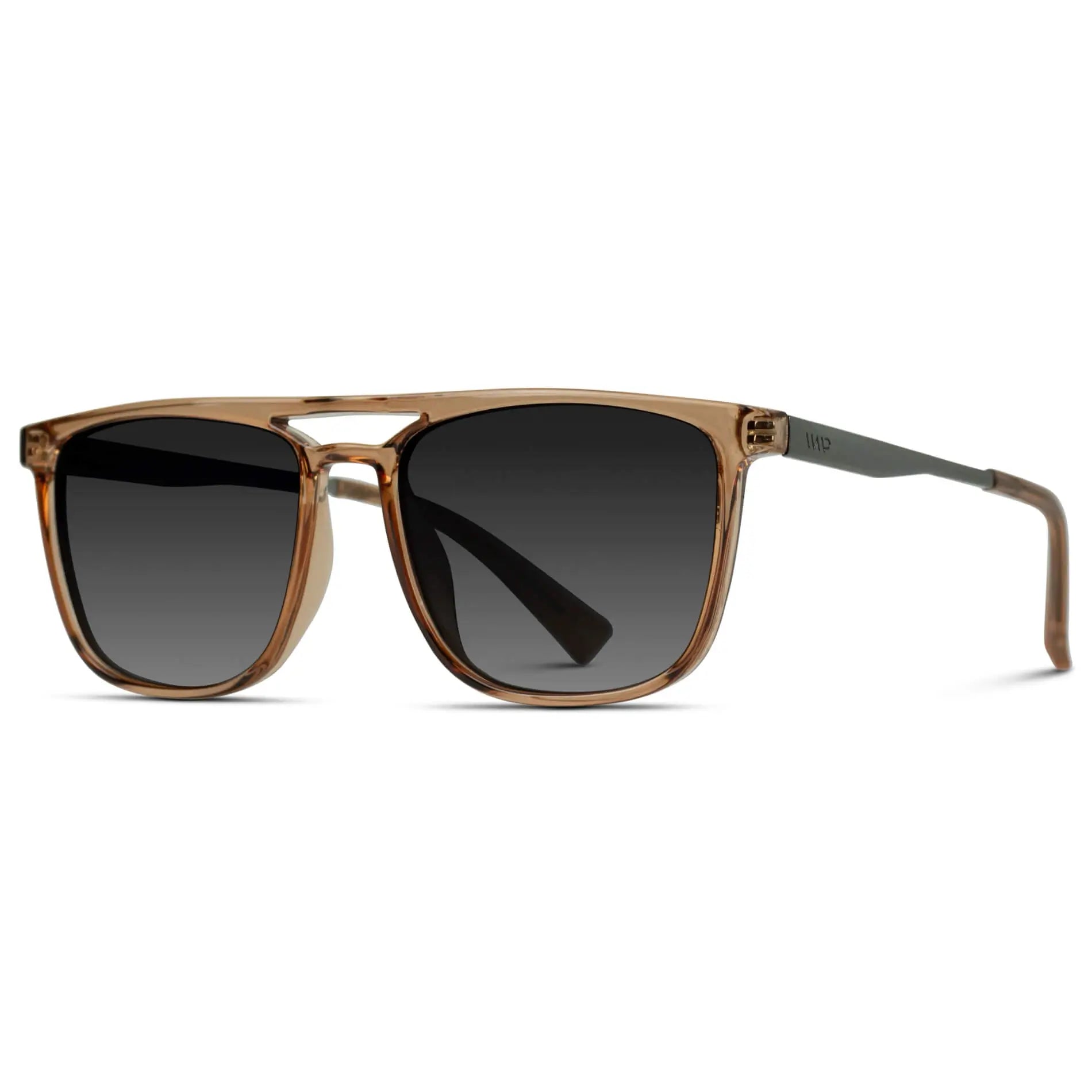 Crystal Brown / Black Gradient Lens || Brown Rectangular Aviator Sunglasses with Black Polarized Lenses