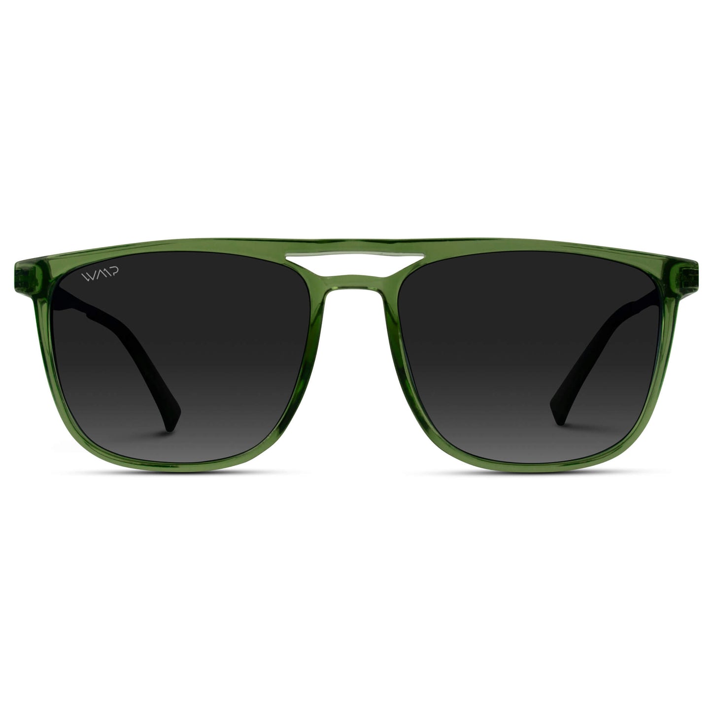 Emerald Green / Black Gradient Lens || Crystal Emerald Green Square Aviator Sunglasses with Gunmetal Stainless Steel Arms