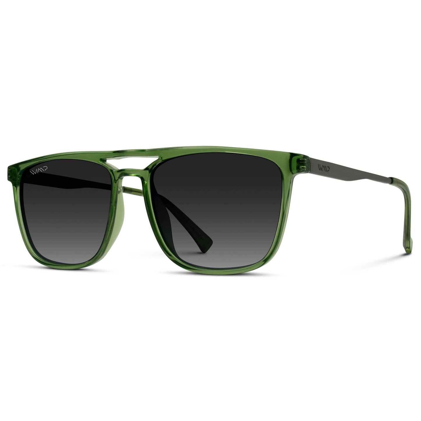 Emerald Green / Black Gradient Lens || Crystal Emerald Green Square Aviator Sunglasses with Gunmetal Stainless Steel Arms