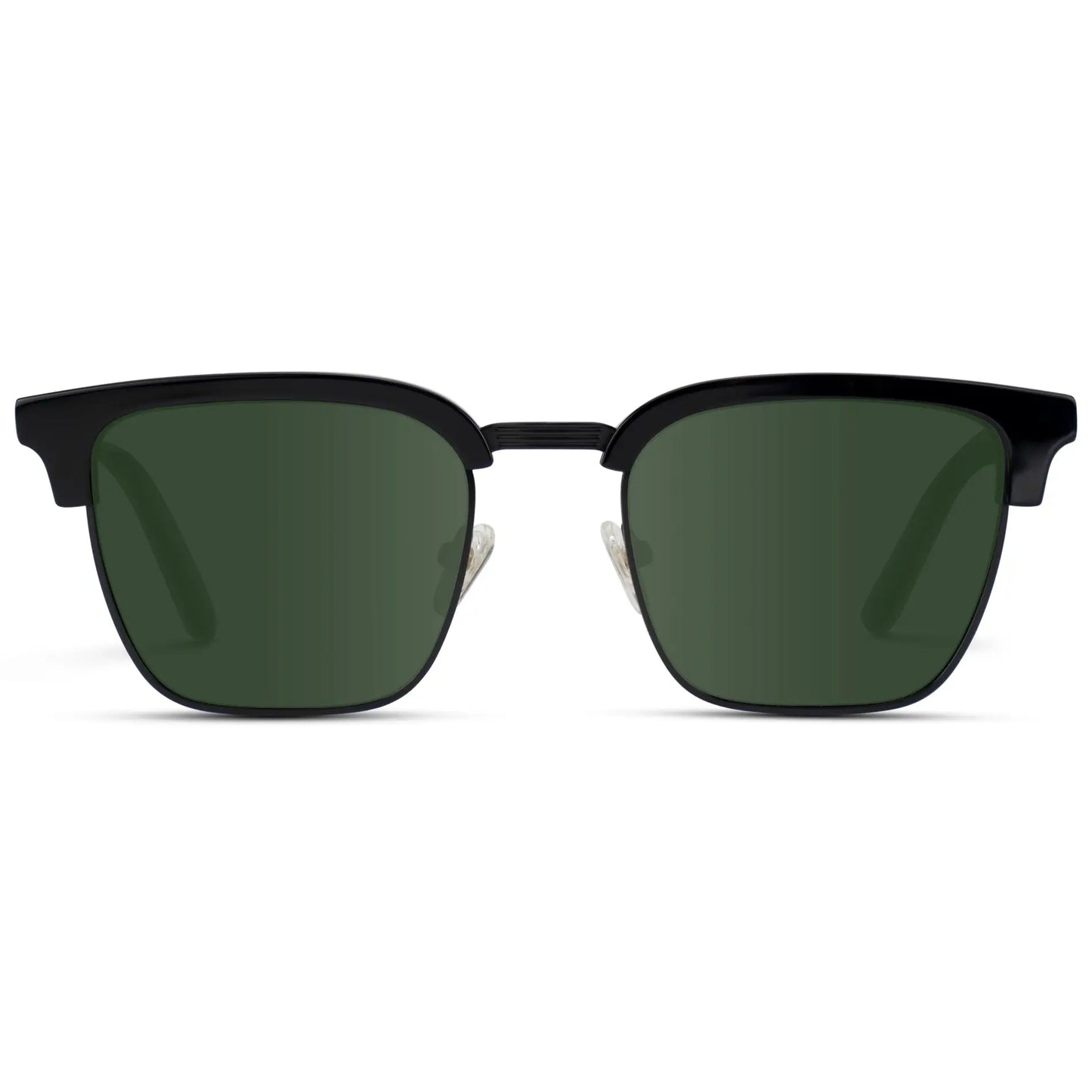 Black / Smoke Green Lens || Black Horn Rimmed Polarized Sunglasses with Green Lenses