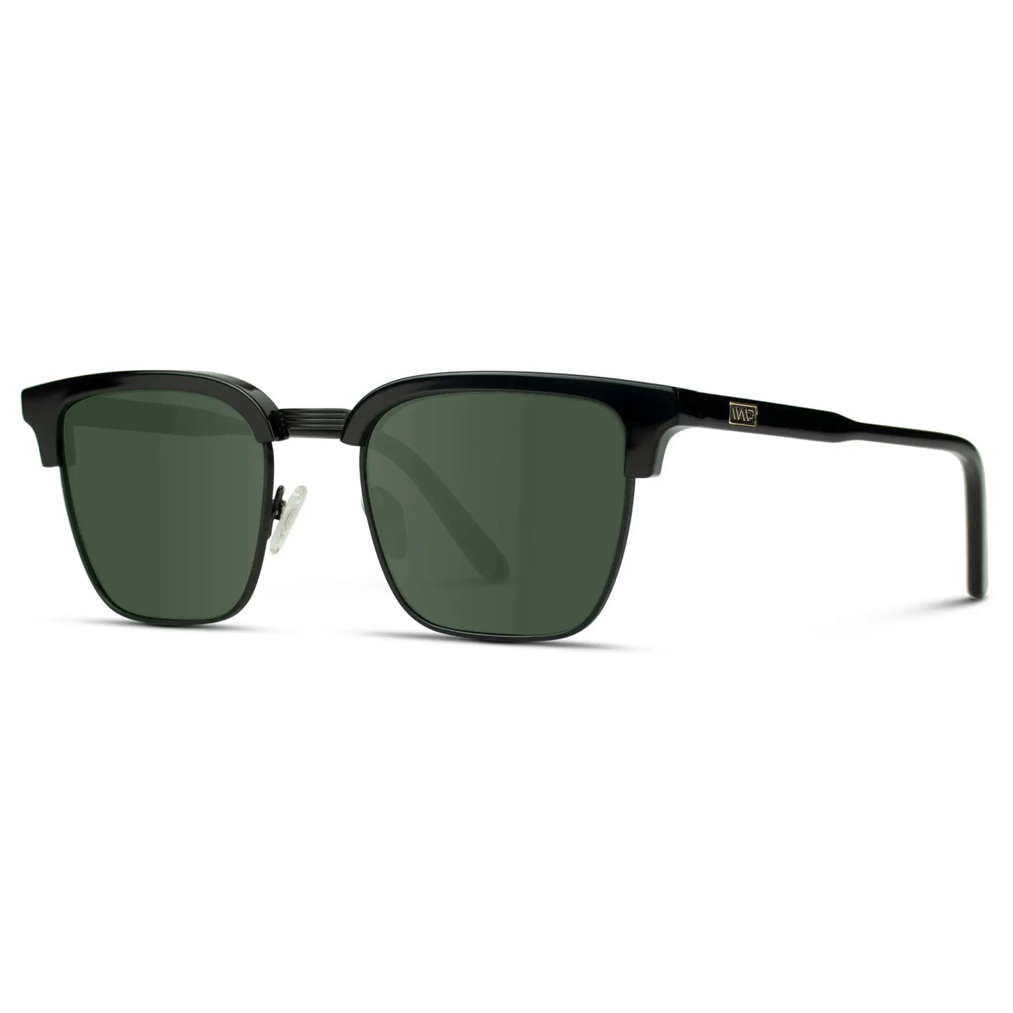 Black / Smoke Green Lens || Retro Black Browline Sunglasses with Green Polarized Lenses