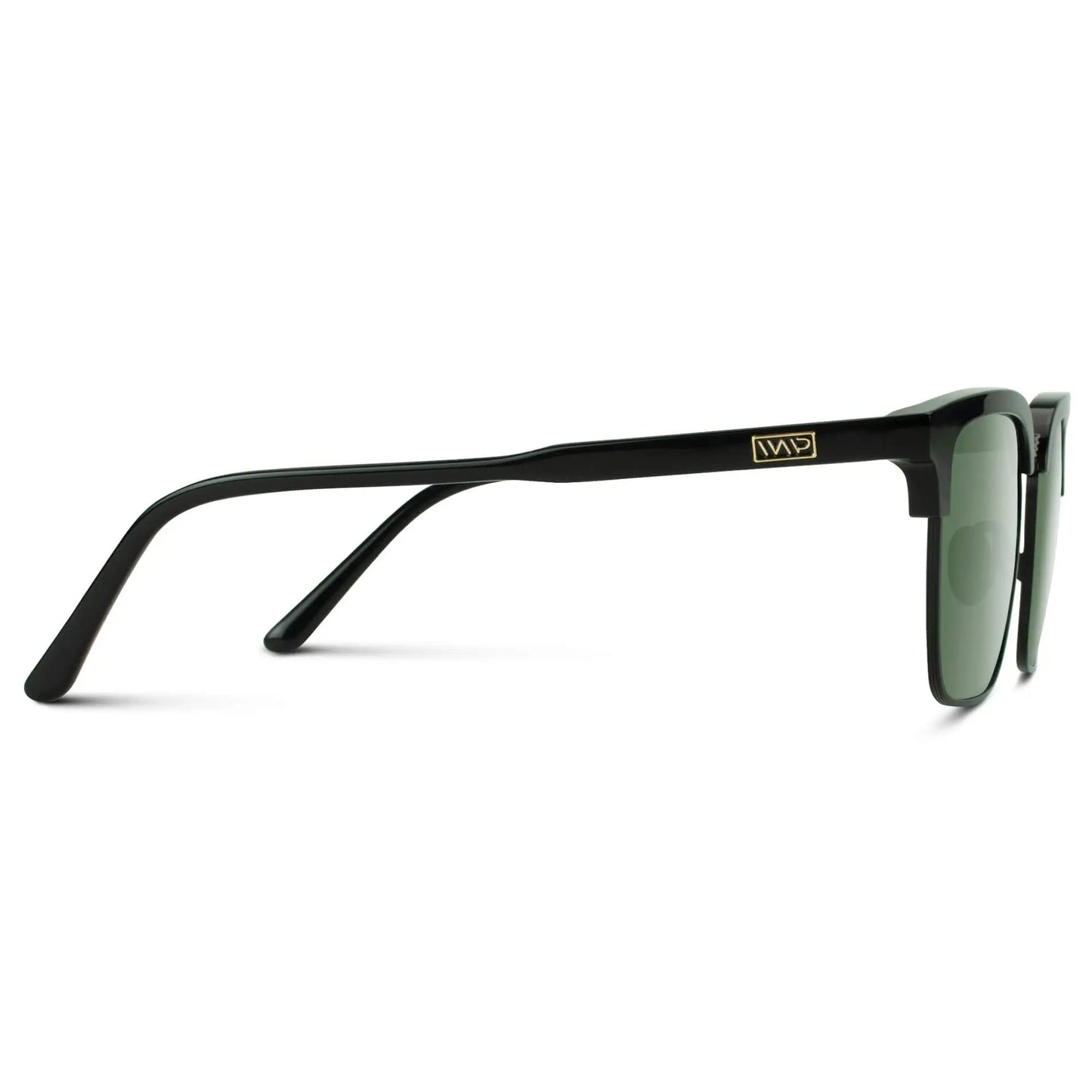 Black / Smoke Green Lens || Retro Black Browline Sunglasses with Green Polarized Lenses