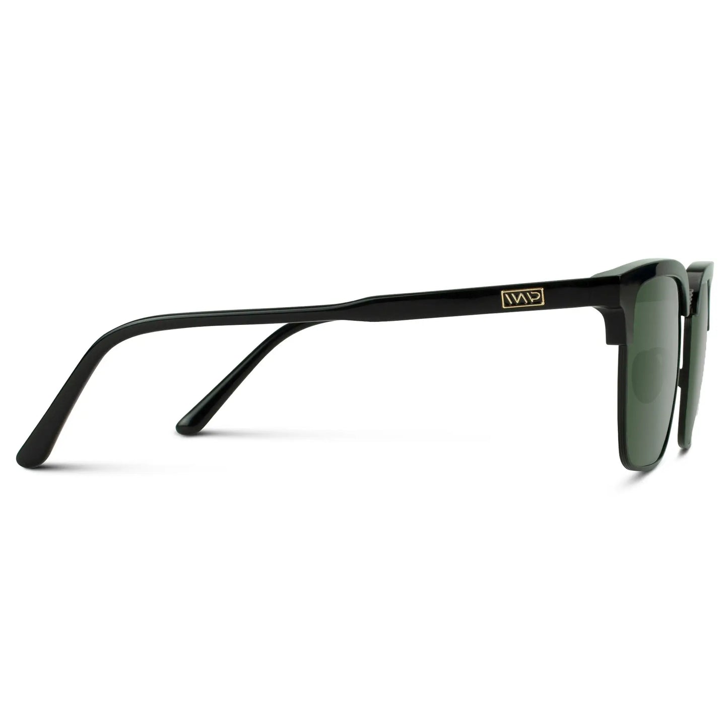 Black / Smoke Green Lens || Retro Black Browline Sunglasses with Green Polarized Lenses