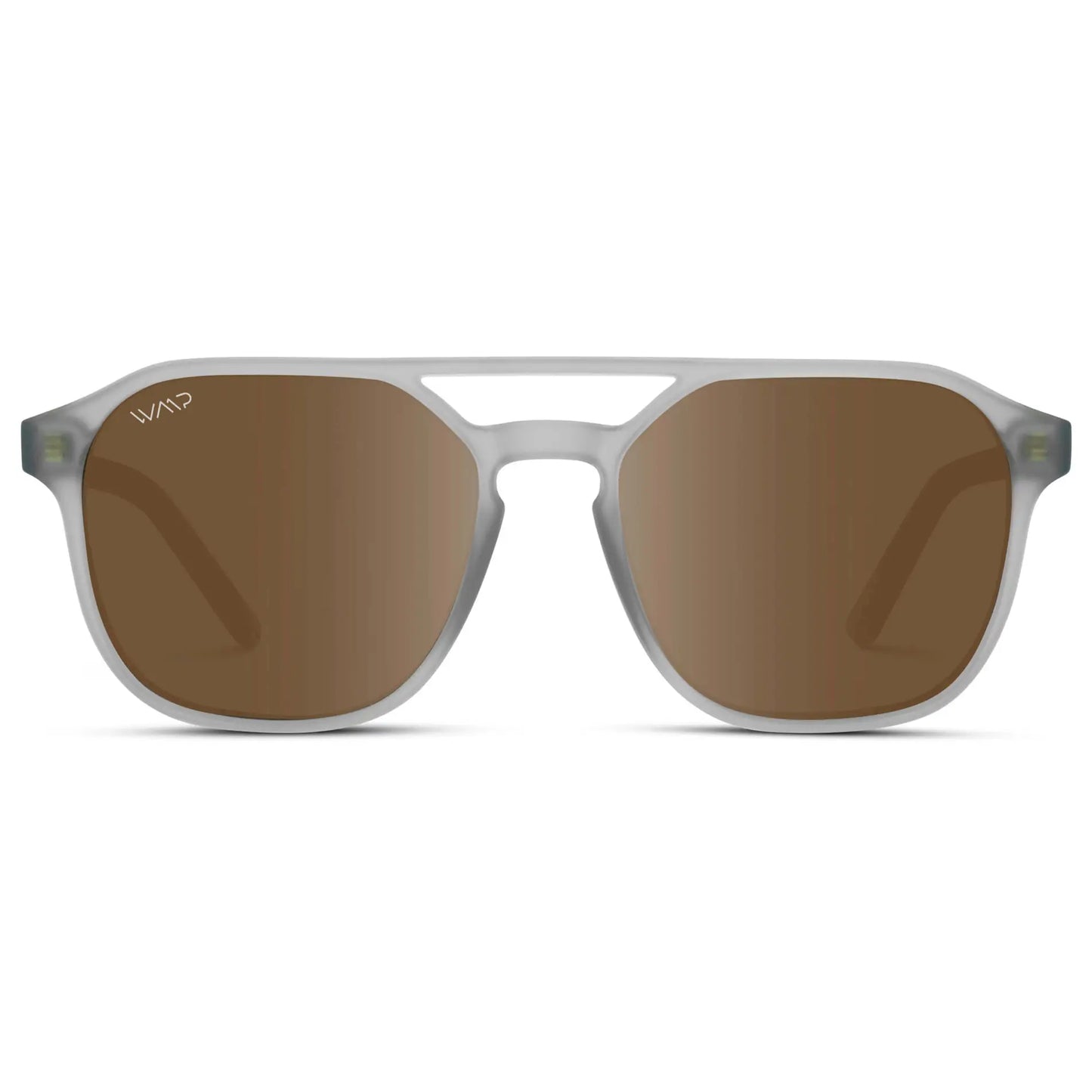 Moonrock Grey / Brown Lens || Modern Square Double Bridge Aviator Sunglasses with Brown Polarized Lenses