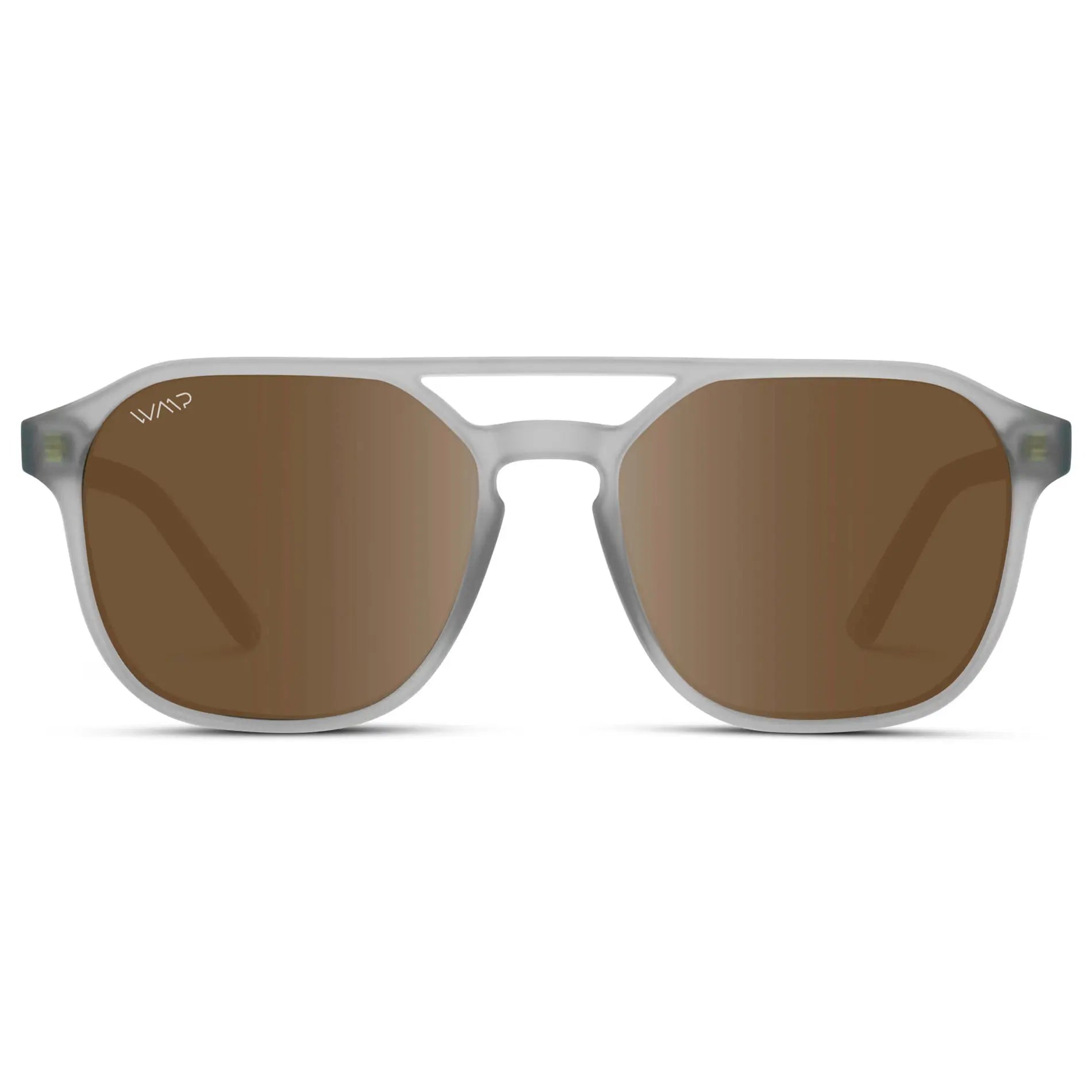 Moonrock Grey / Brown Lens || Modern Square Double Bridge Aviator Sunglasses with Brown Polarized Lenses