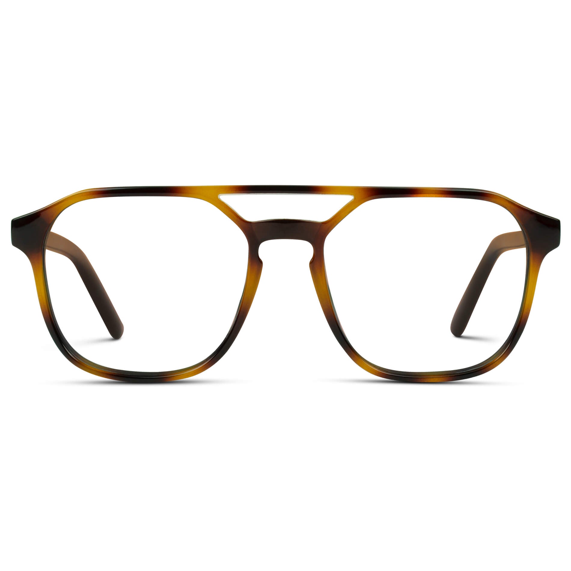 Whiskey Brown Tortoise || Double Bridge Geometric Square Prescription Eyeglasses with Brown Tortoise Acetate Frame and Clear Lenses