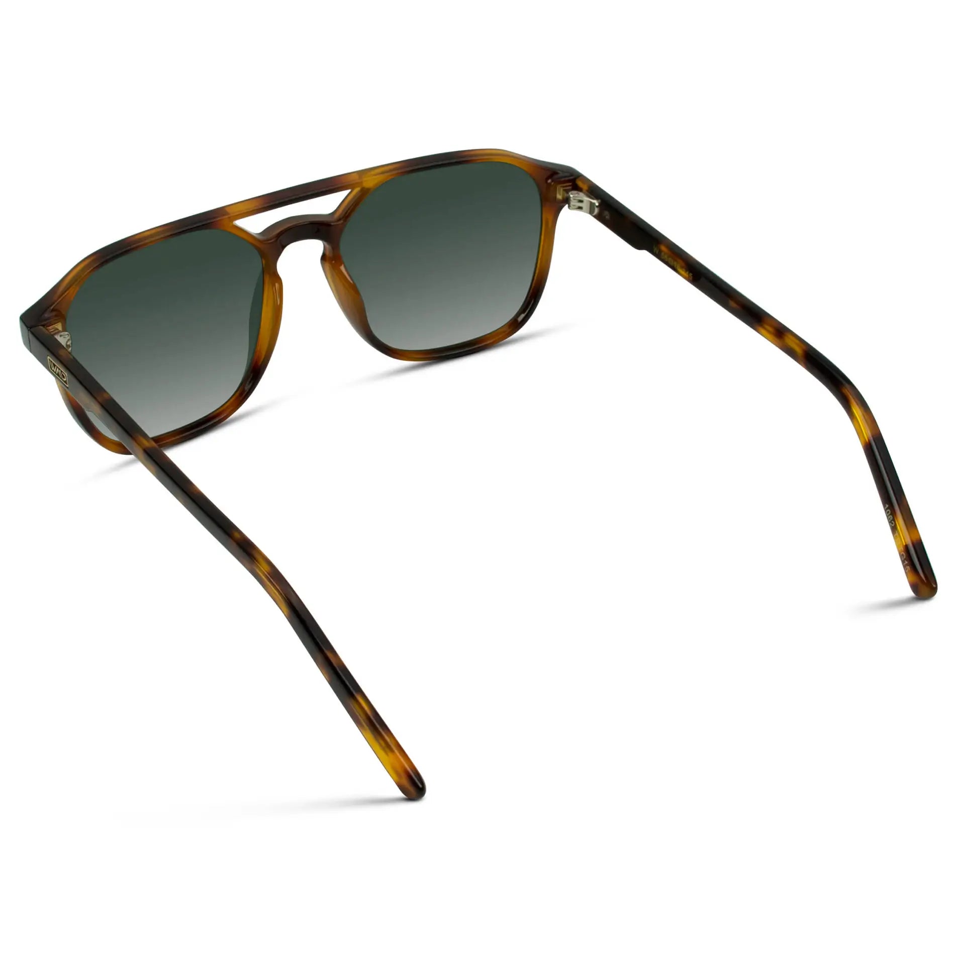 Whiskey Brown Tortoise / Smoke Green Gradient Lens || Modern Square Double Bridge Aviator Sunglasses with Green Polarized Lenses