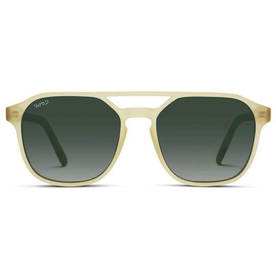 Tortoise Champagne / Smoke Green Gradient Lens || Modern Square Double Bridge Aviator Sunglasses with Green Polarized Lenses