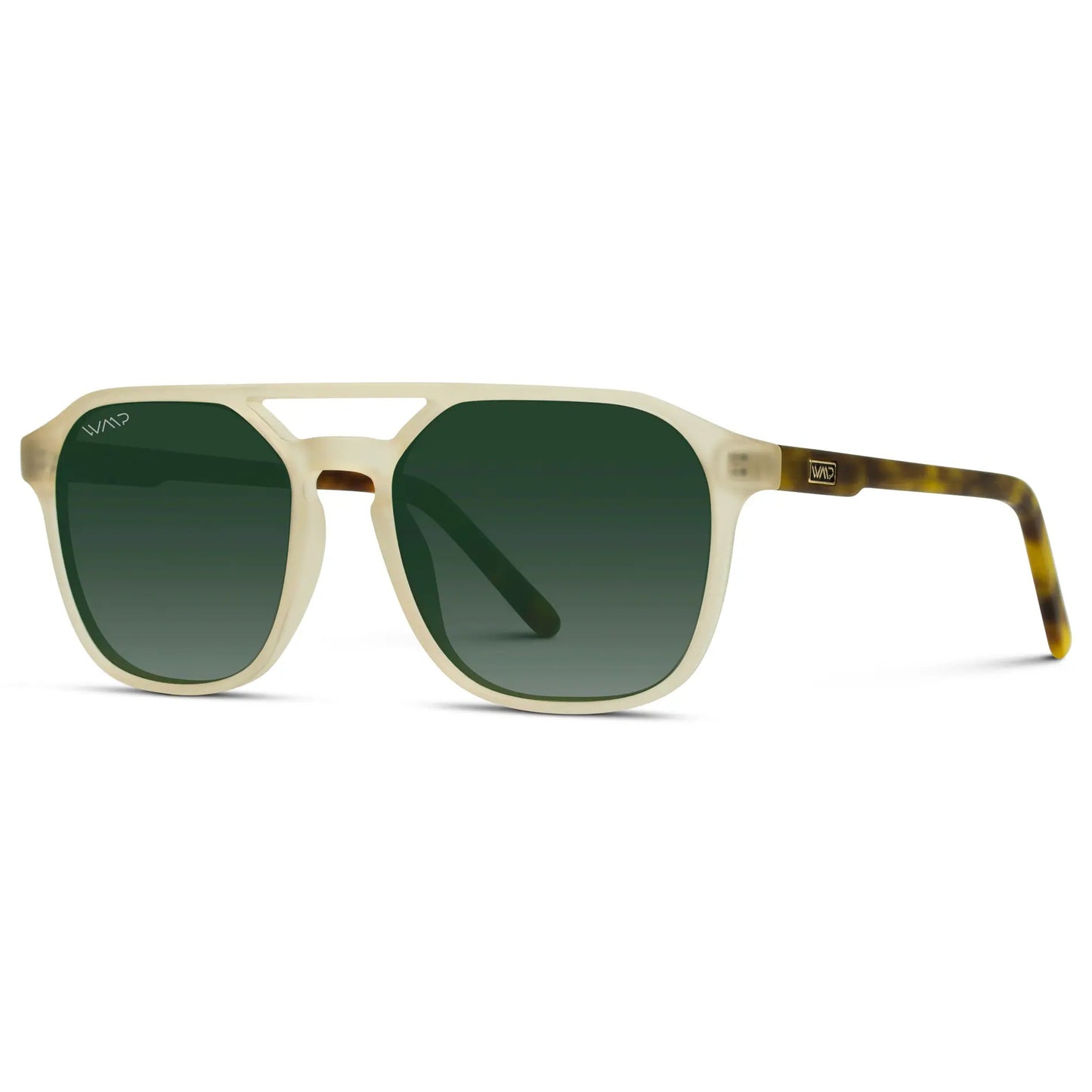 Tortoise Champagne / Smoke Green Gradient Lens || Modern Square Double Bridge Aviator Sunglasses with Green Polarized Lenses