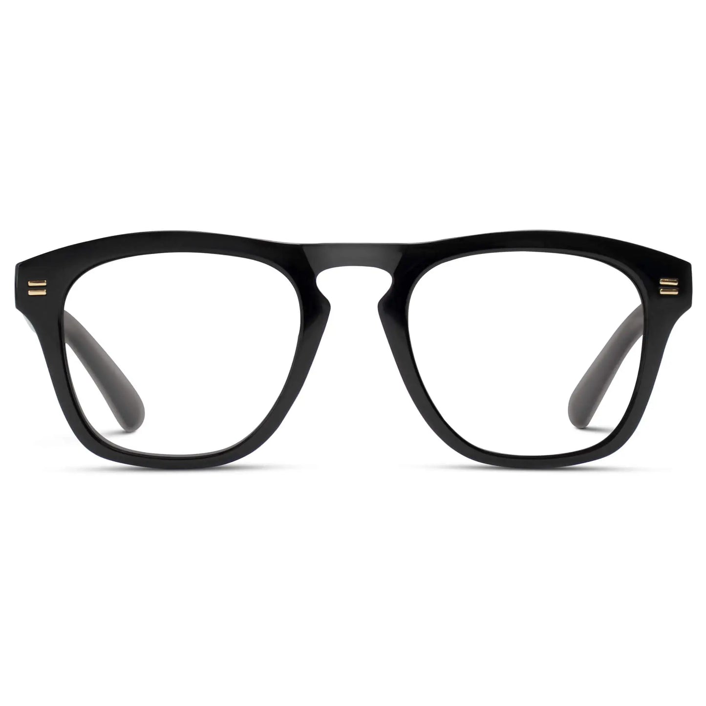 Black || Men's Square Prescription Glasses with Black Frames and Clear Lenses on a white background