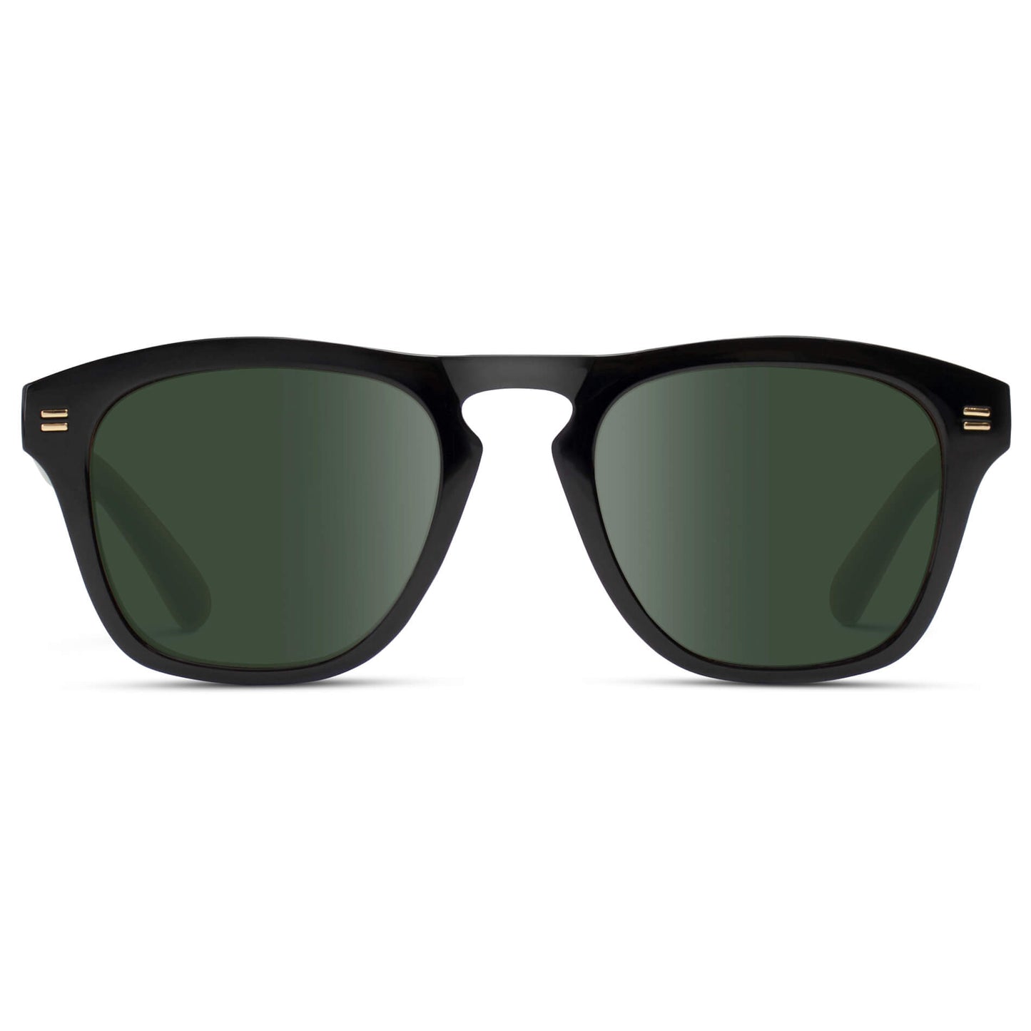 Black / G15 Lens || Black Square Frame Sunglasses with Green Prescription Lenses