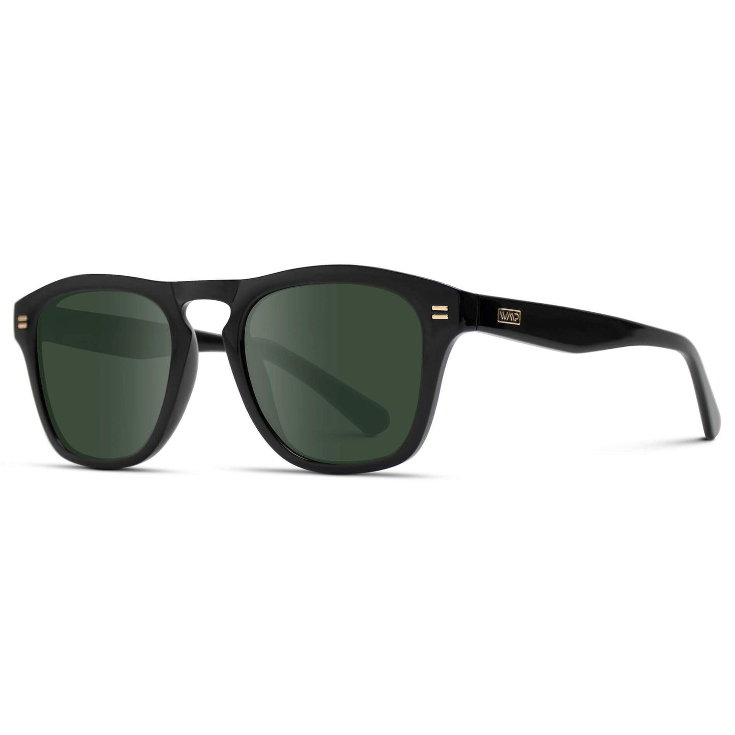 Black / G15 Lens || Black Square Frame Sunglasses with Green Prescription Lenses