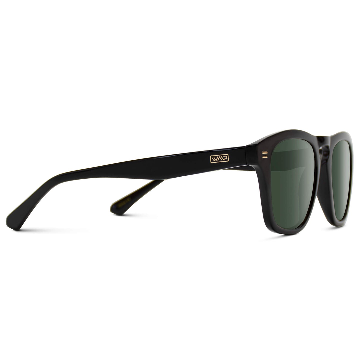 Black / G15 Lens || Black Square Frame Sunglasses with Green Prescription Lenses