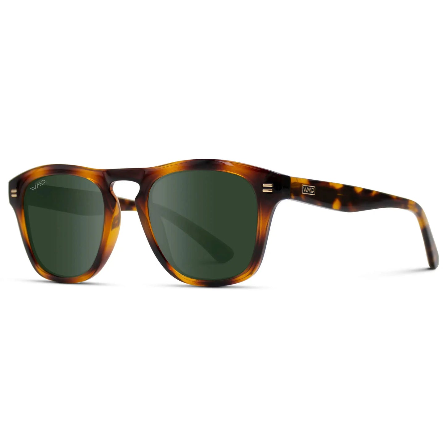 Whiskey Brown Tortoise / Smoke Green Lens || Acetate Square Sunglasses in Whiskey Brown Tortoise Frame with Smoke Green Polarized Lenses
