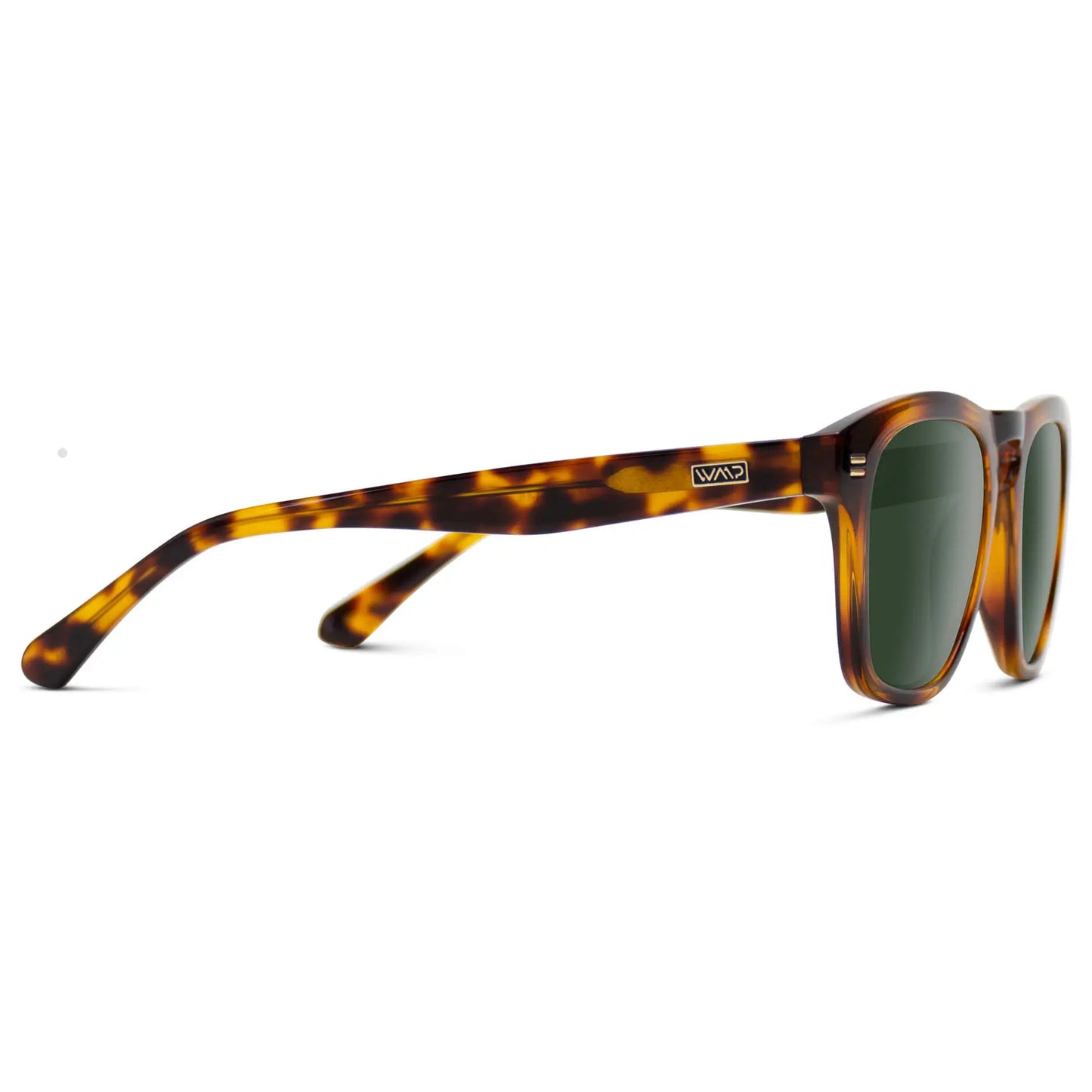 Whiskey Brown Tortoise / Smoke Green Lens || Acetate Square Sunglasses in Whiskey Brown Tortoise Frame with Smoke Green Polarized Lenses