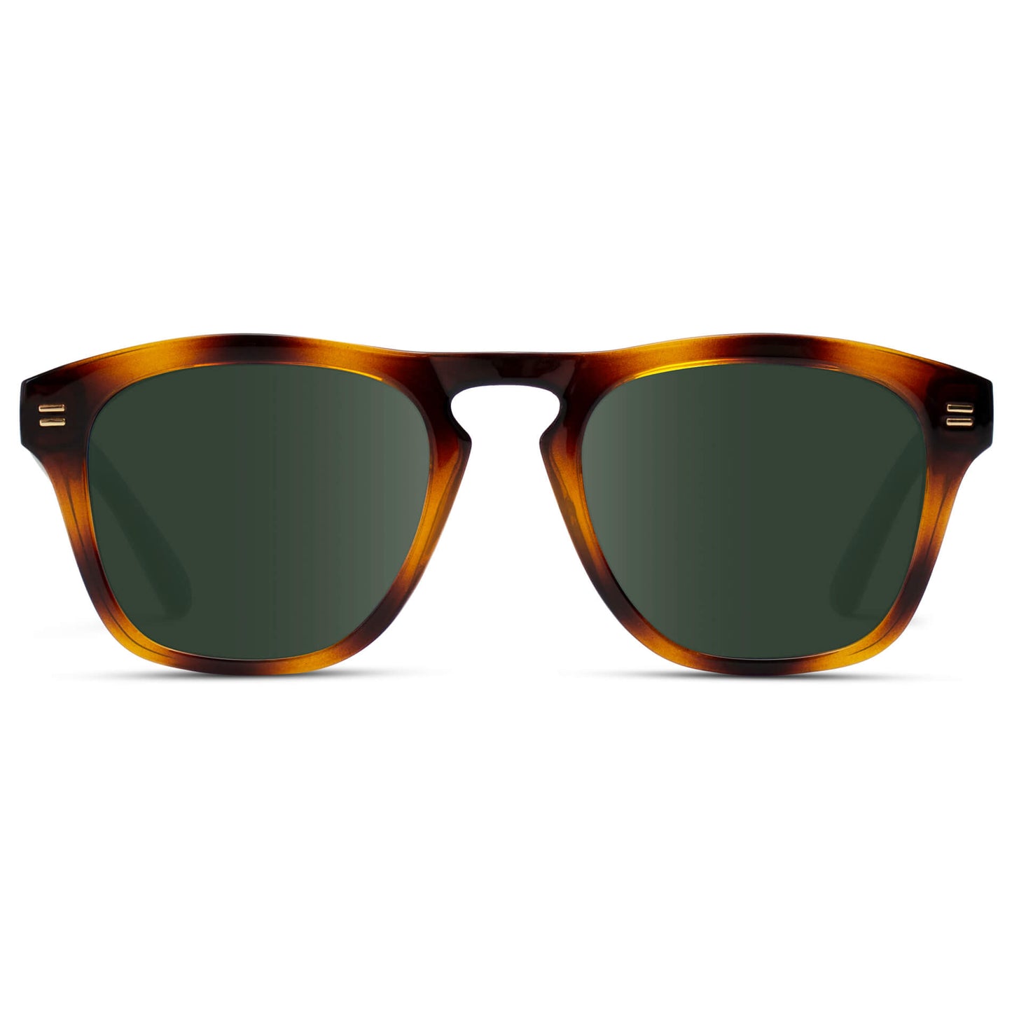 Whiskey Brown Tortoise / G15 Lens || Tortoise Square Frame Sunglasses with Green Prescription Lenses