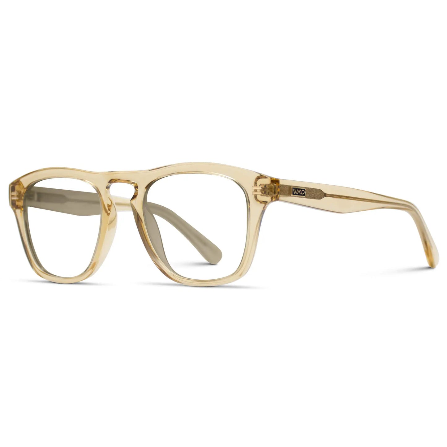 Champagne Crystal || Side view of Men's Square Prescription Glasses with Champagne Crystal Frames and Clear Lenses on a white background
