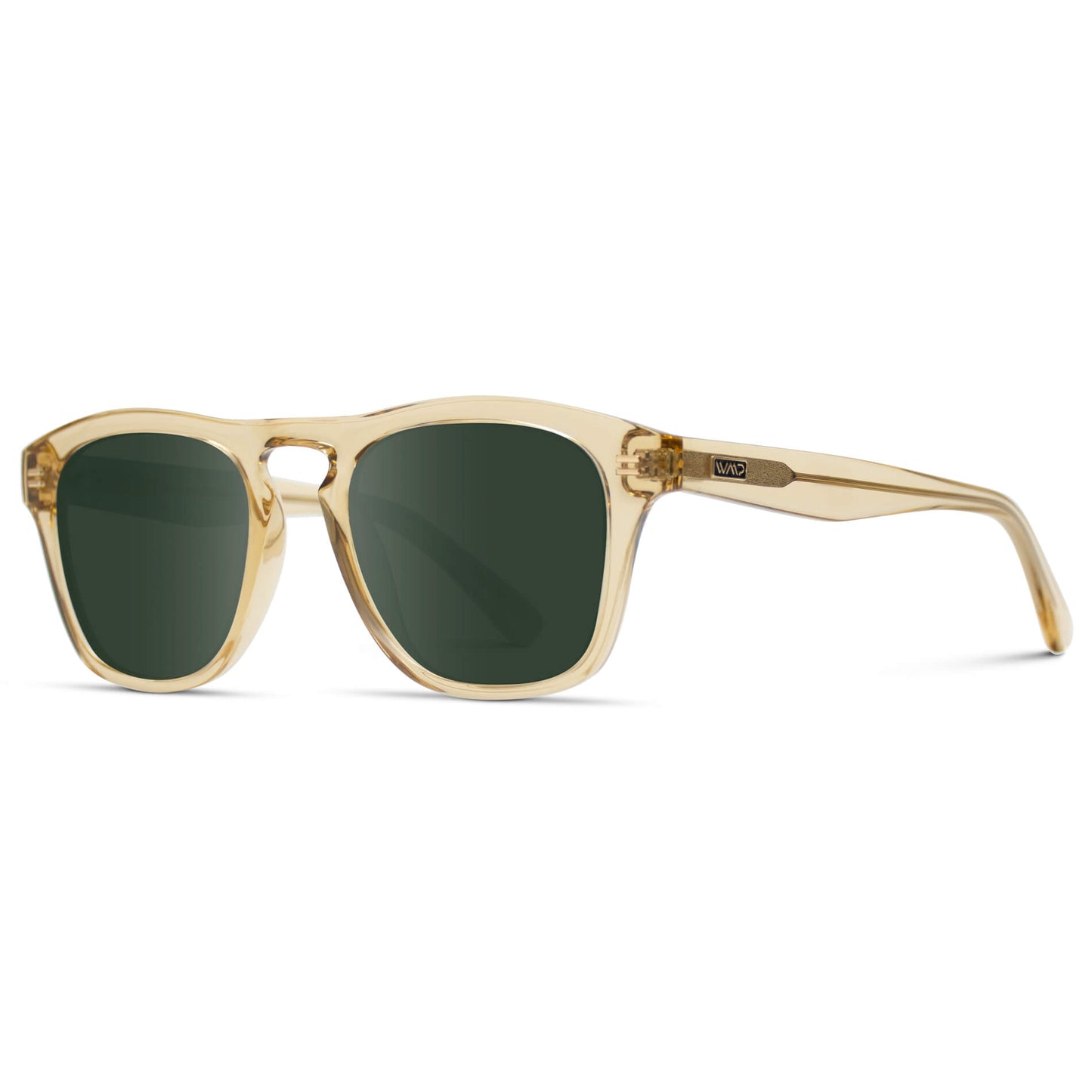 Champagne Crystal / G15 Lens || Yellow Square Frame Sunglasses with Green Prescription Lenses