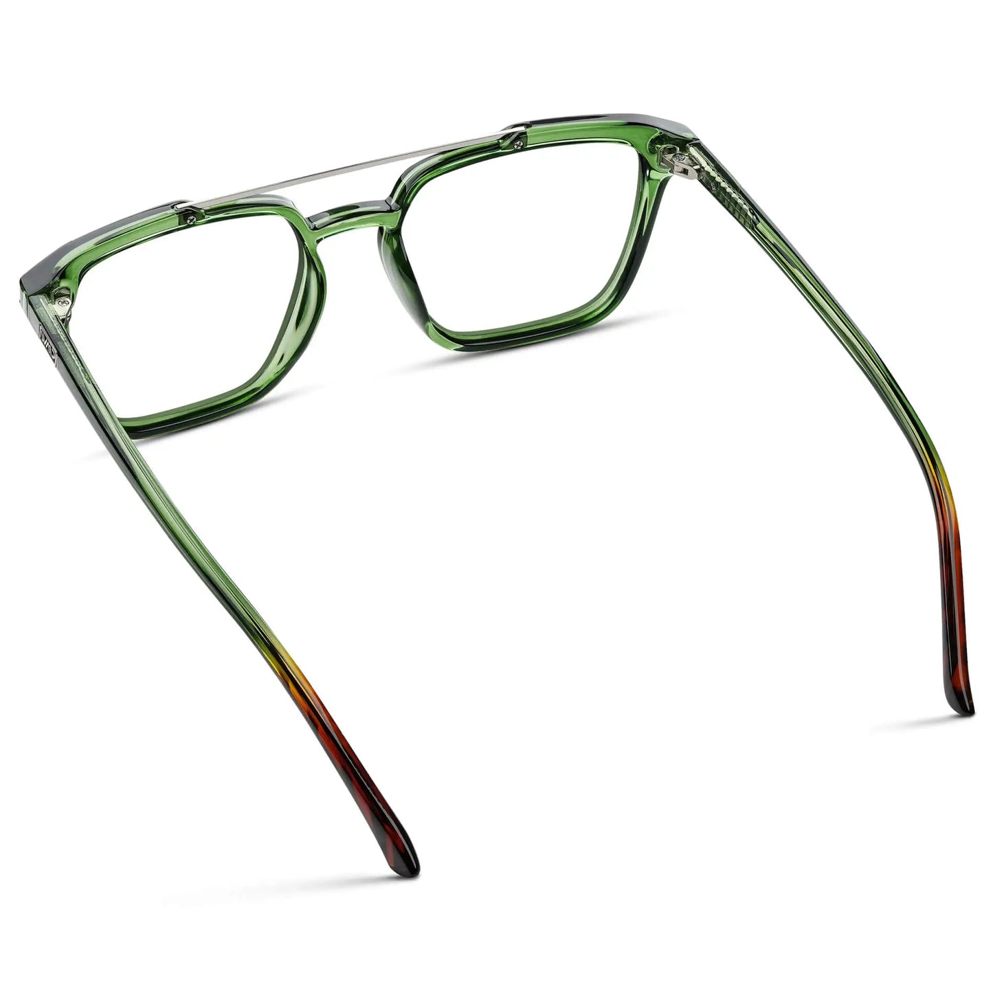 Emerald Green || Back view of Men's Double Bridge Square Eyeglasses with Emerald Green Frame and Clear Prescription Lenses on a white background