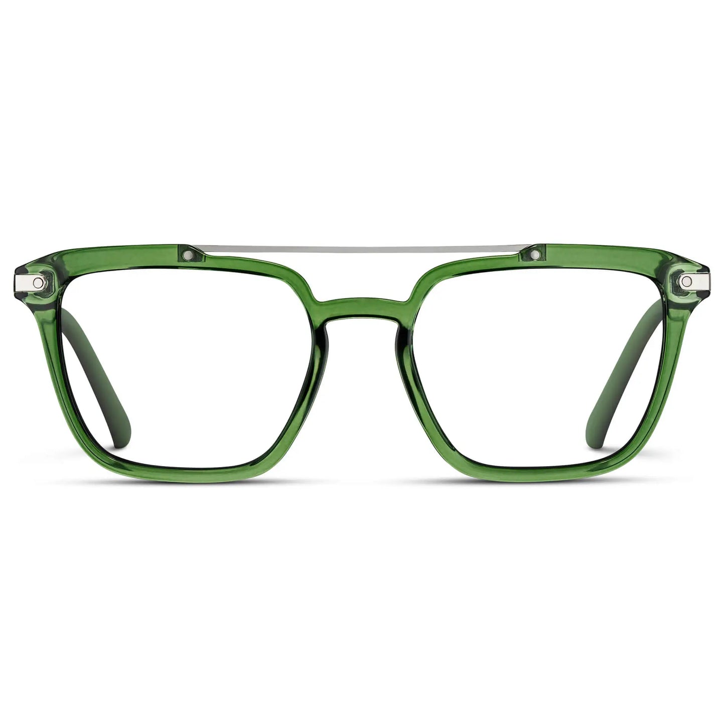 Emerald Green || Men's Double Bridge Square Eyeglasses with Emerald Green Frame and Clear Prescription Lenses on a white background