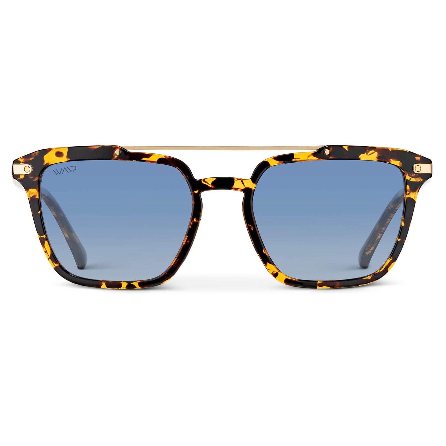 Amber Tortoise / Blue Gradient Lens || Tortoise Brown Square Sunglasses with Blue Lenses